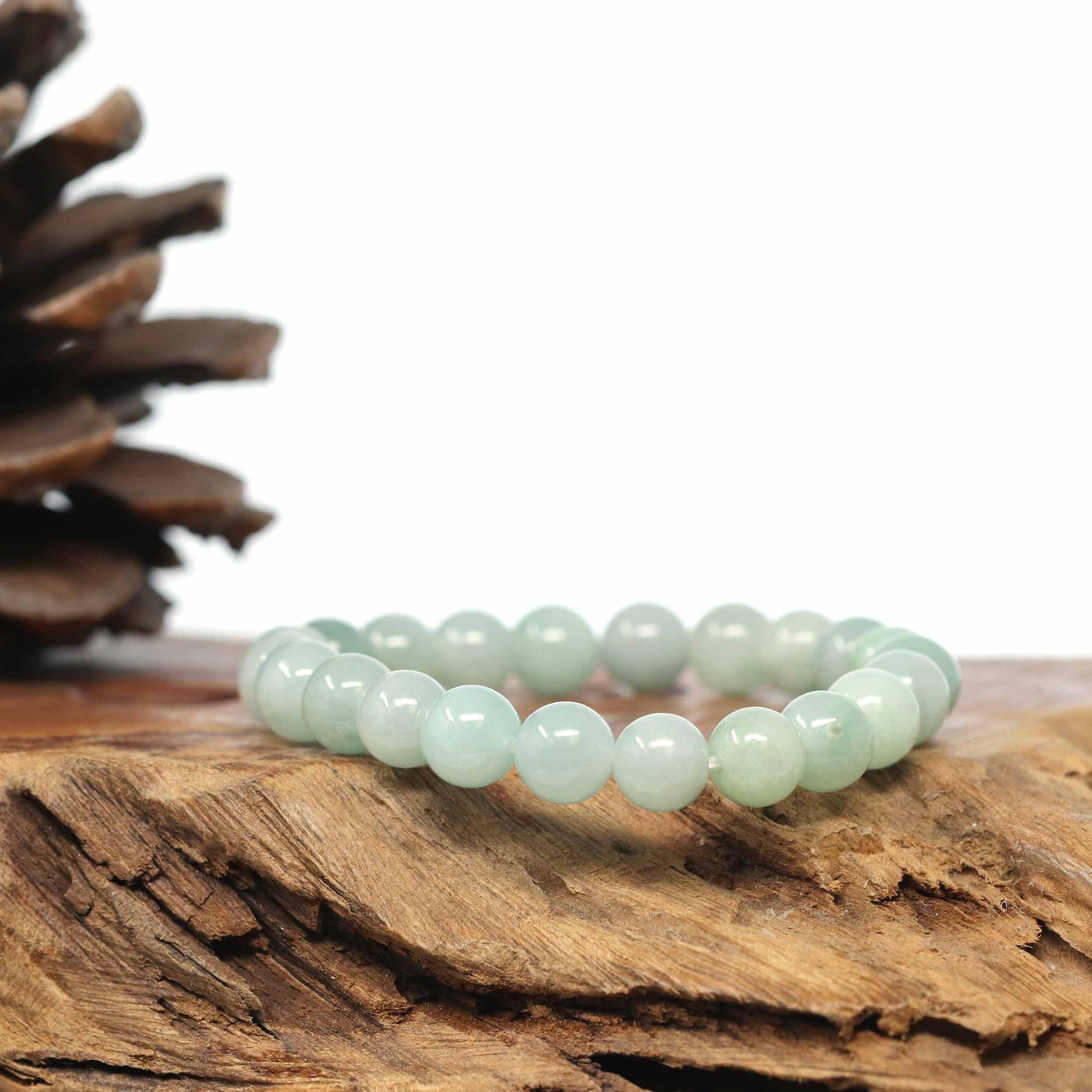 Baikalla Jewelry jade beads bracelet Genuine Jadeite Jade Round Green Beads Bracelet (8.5mm)