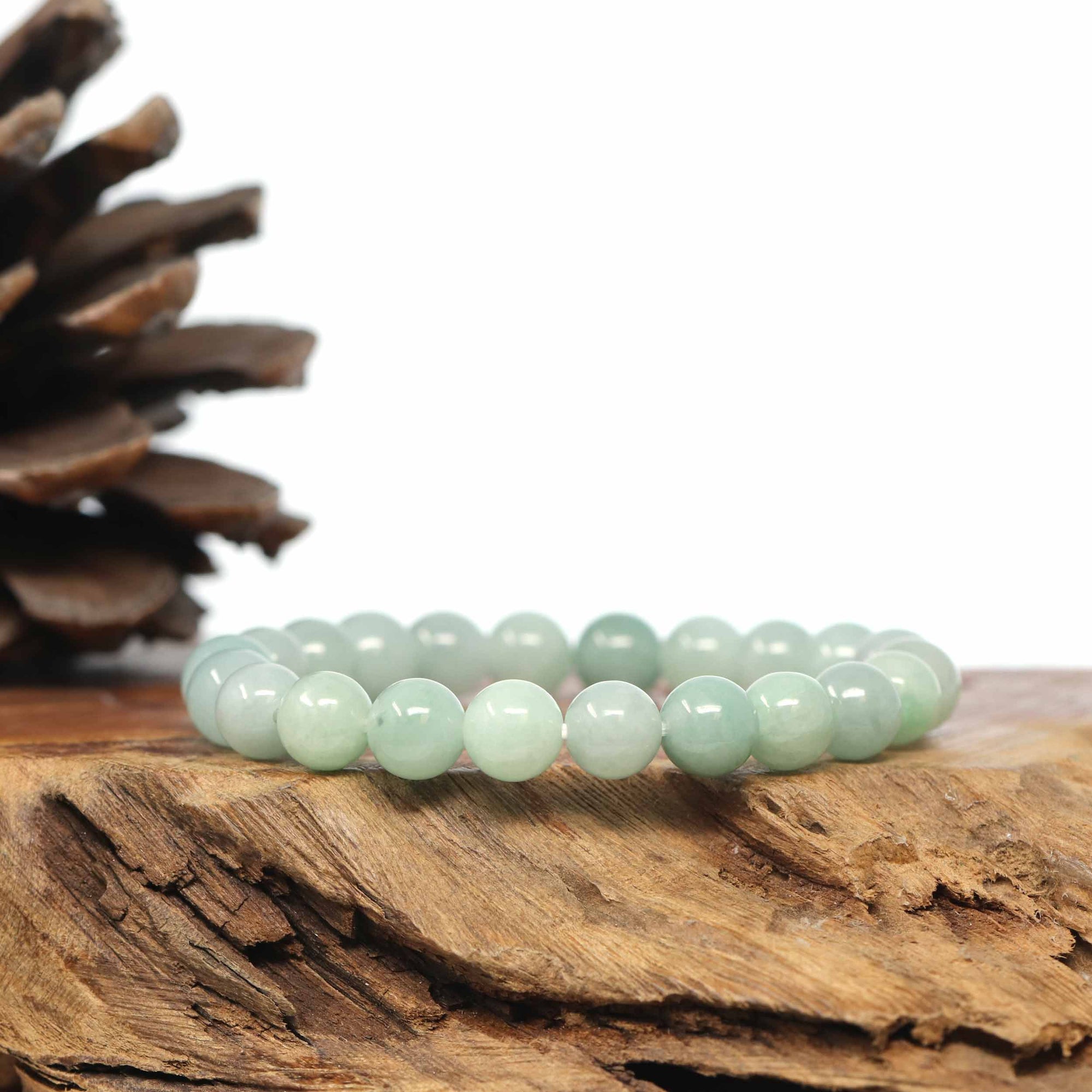 Baikalla Jewelry jade beads bracelet 6.5 inches Genuine Jadeite Jade Round Green Beads Bracelet (8.5mm)