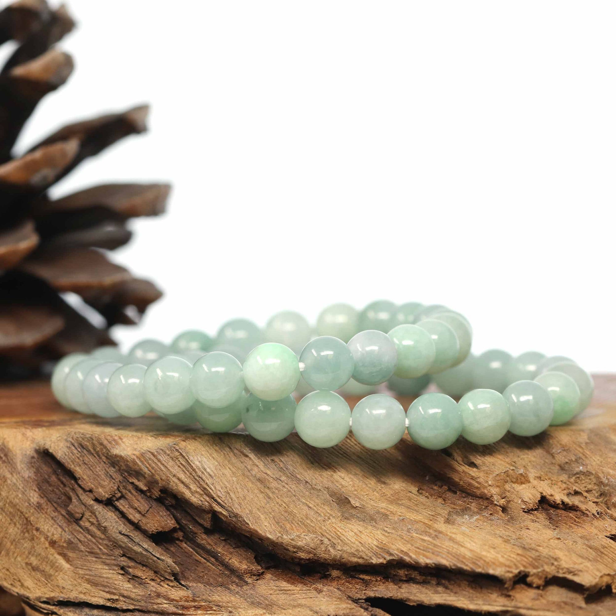 Baikalla Jewelry jade beads bracelet Genuine Jadeite Jade Round Green Beads Bracelet (8.5mm)