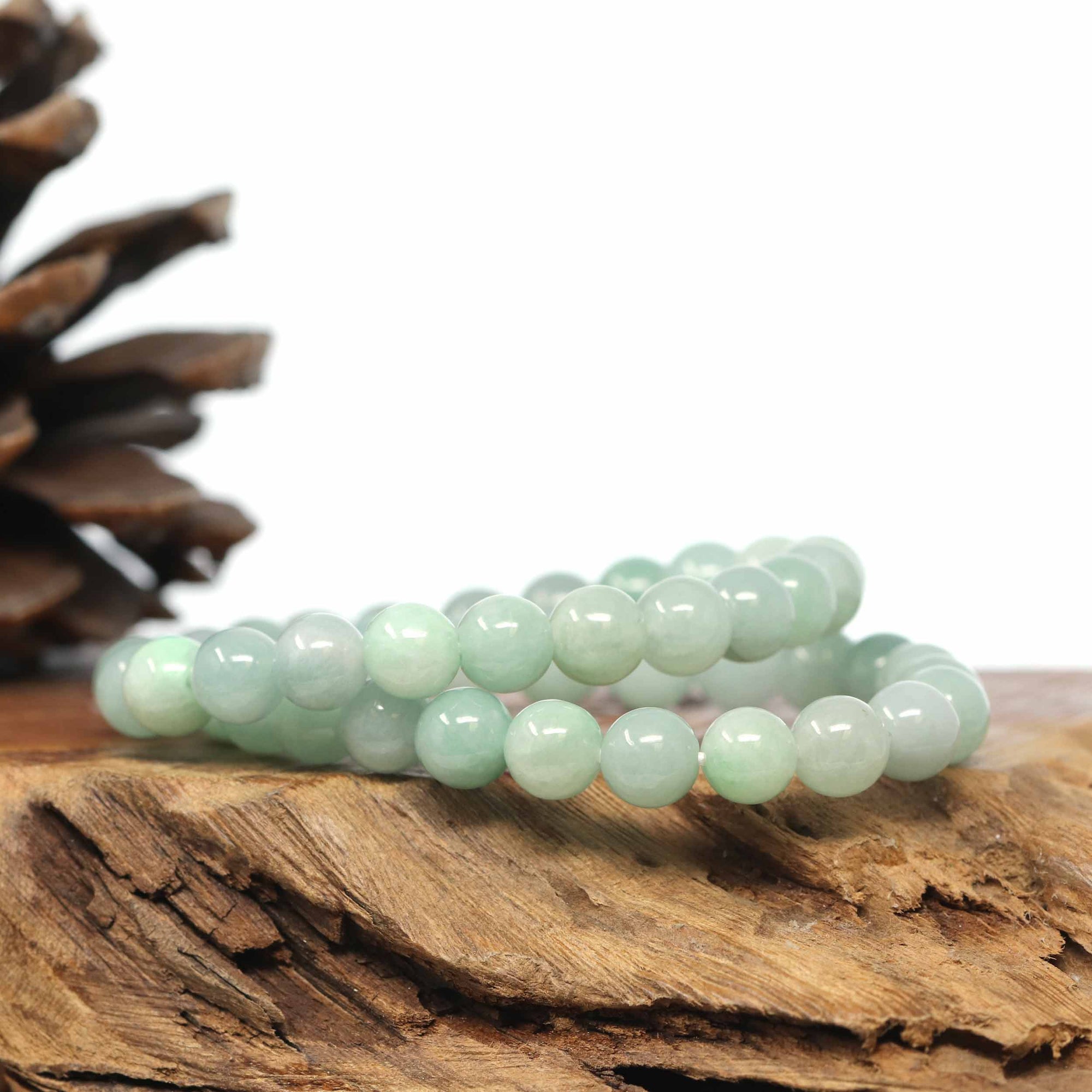 Baikalla Jewelry jade beads bracelet Genuine Jadeite Jade Round Green Beads Bracelet (8.5mm)