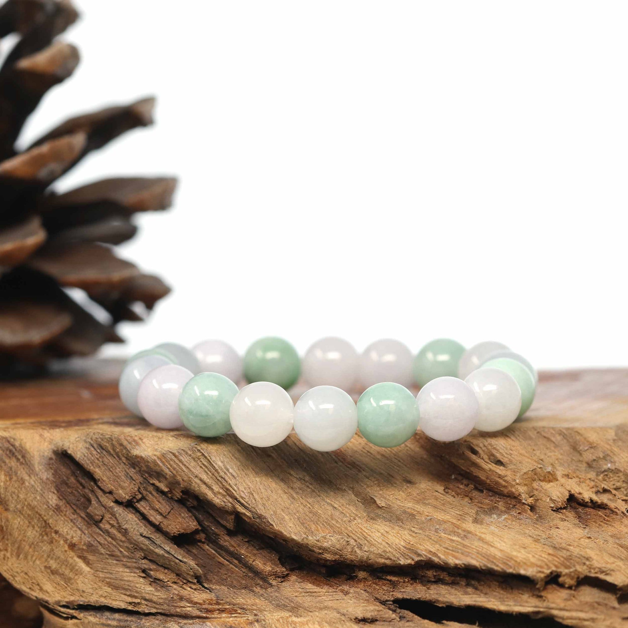 Baikalla Jewelry jade beads bracelet 6.5 inches Genuine Jadeite Jade Round Multi Color Beads Bracelet (9.5mm)