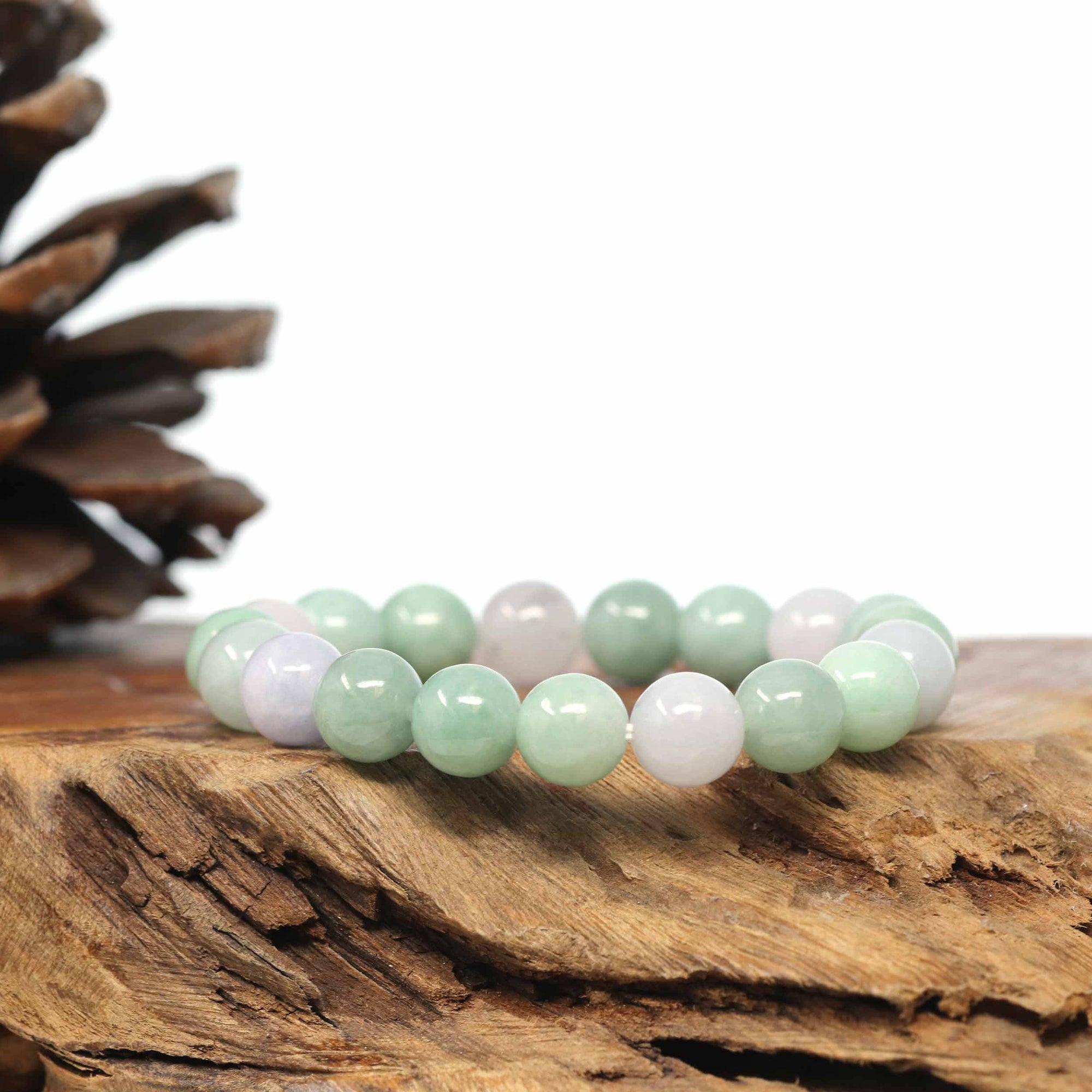 Baikalla Jewelry jade beads bracelet Genuine Jadeite Jade Round Green Beads Bracelet (9.5mm)