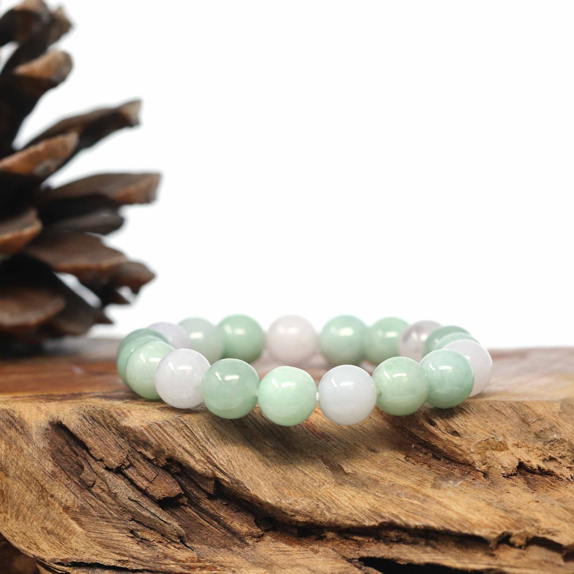 Baikalla Jewelry jade beads bracelet 6.5 inches Genuine Jadeite Jade Round Green Beads Bracelet (9.5mm)