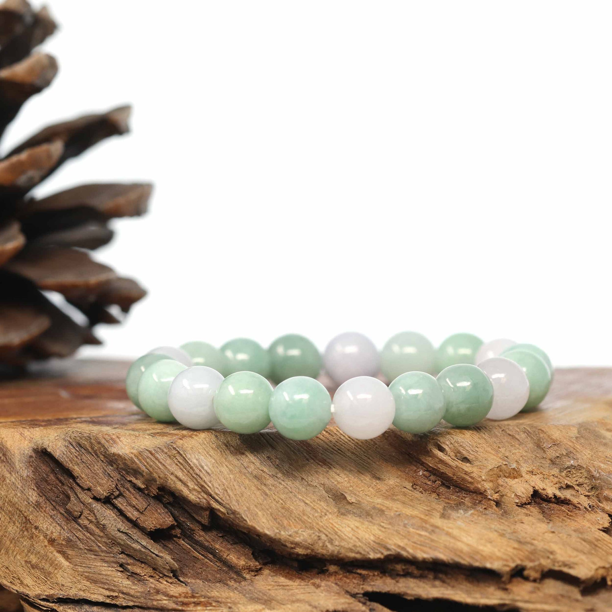 Baikalla Jewelry jade beads bracelet Genuine Jadeite Jade Round Green Beads Bracelet (9.5mm)