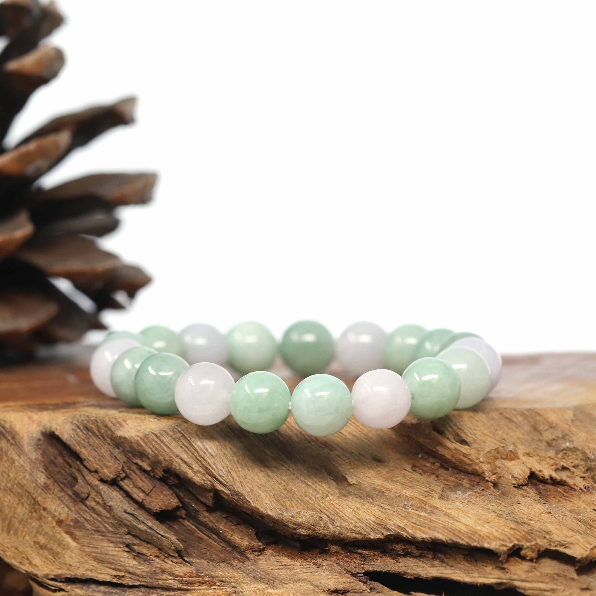 Baikalla Jewelry jade beads bracelet Genuine Jadeite Jade Round Green Beads Bracelet (9.5mm)