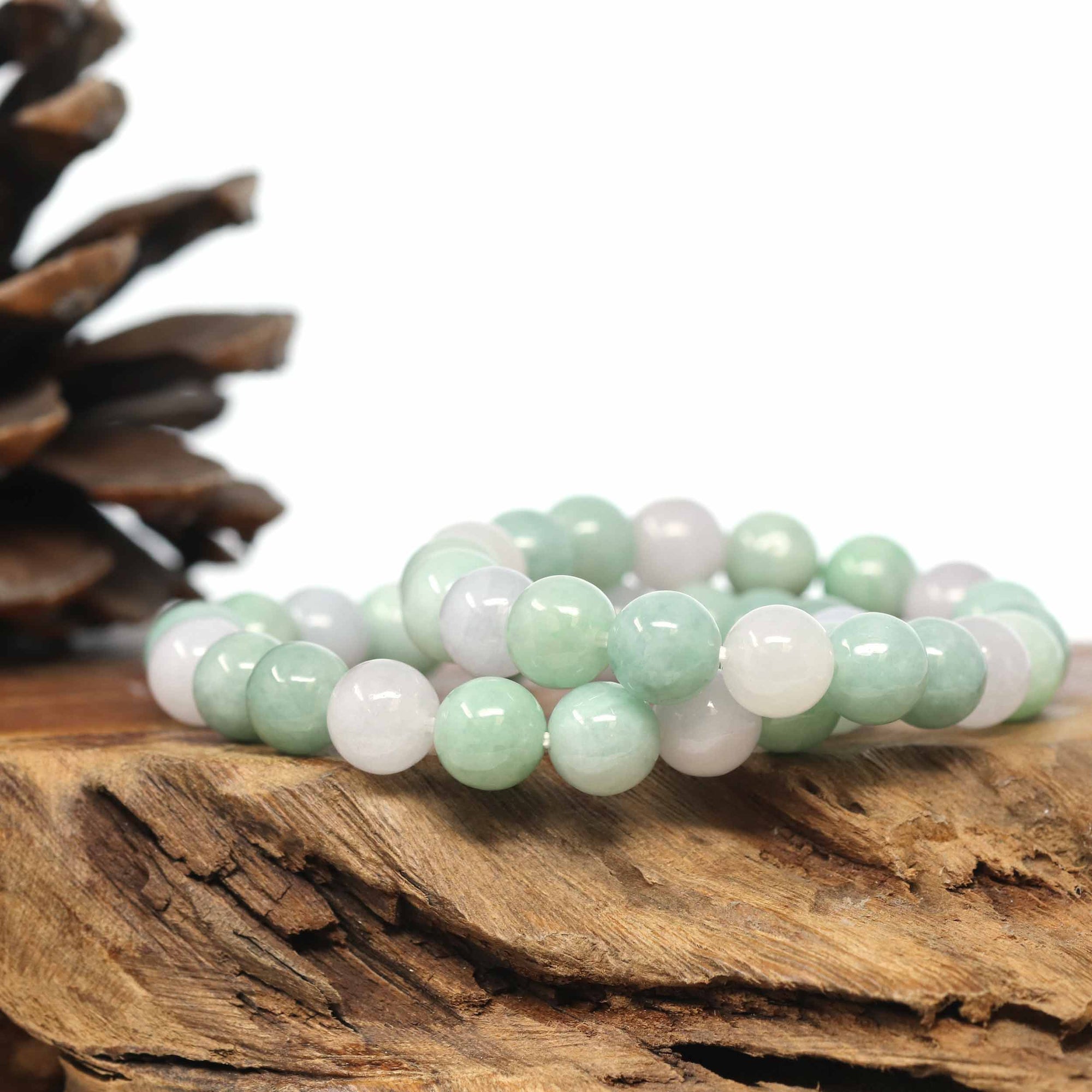 Baikalla Jewelry jade beads bracelet Genuine Jadeite Jade Round Green Beads Bracelet (9.5mm)