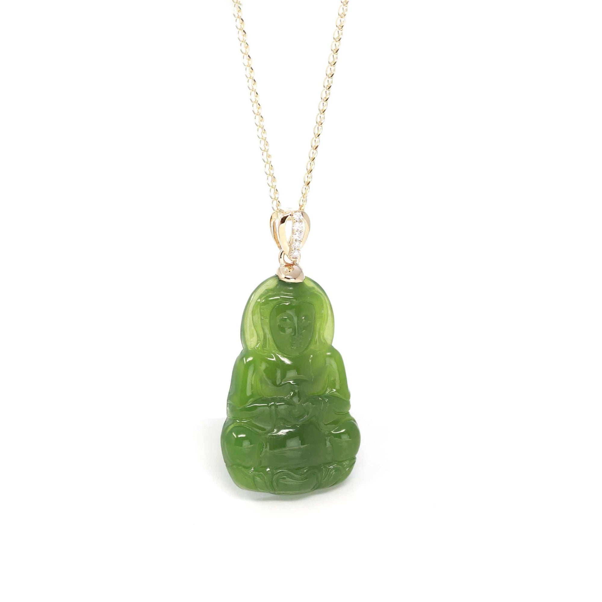 Baikalla Jewelry Gold Jade Pendant Baikalla™ 14K Yellow Gold Genuine Nephrite Green Jade Guanyin Pendant Necklace