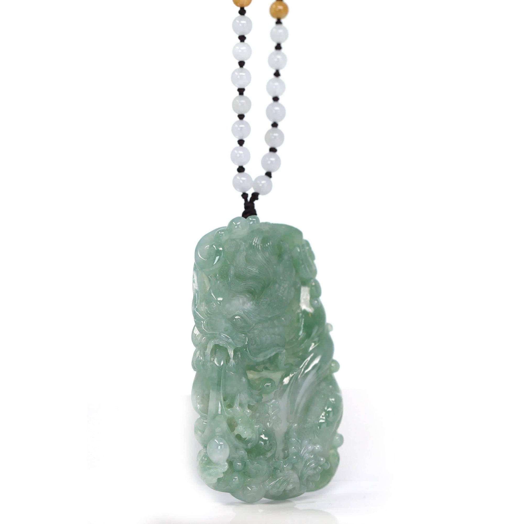 Baikalla Jewelry Jade Carving Necklace Baikalla™ &quot;Soaring dragon&quot; Natural Jadeite Jade Blue Green Pendant Necklace For Men, Collectibles