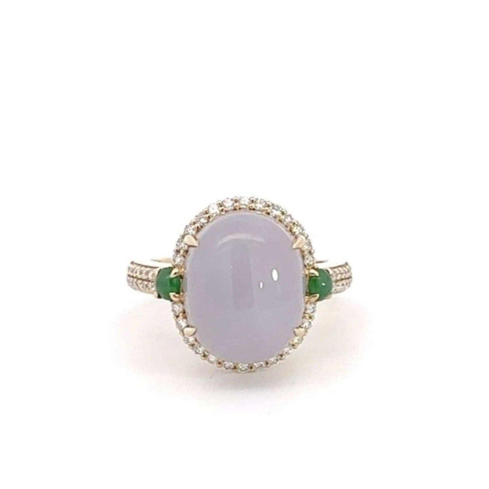 Baikalla Jewelry Jadeite Engagement Ring 14k Yellow Gold Natural Lavender Oval Jadeite Jade Engagement Ring With Diamonds