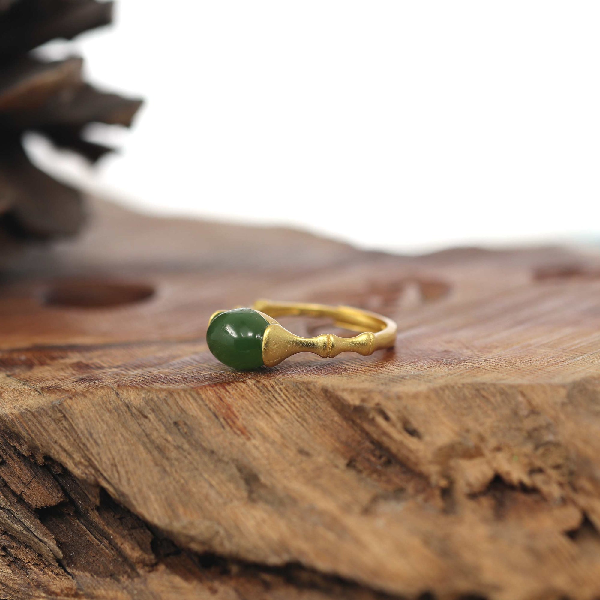 Baikalla Jewelry Jade Ring Baikalla™ "Classic Oval Bamboo" Sterling Silver Natural Green Nephrite Jade Adjustable Ring For Her