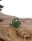 Baikalla Jewelry Jade Ring Baikalla "Classic Oval With Accents" Sterling Silver Natural Green Nephrite Jade Adjustable Ring For Her