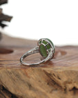 Baikalla Jewelry Jade Ring Baikalla "Classic Oval With Accents" Sterling Silver Natural Green Nephrite Jade Adjustable Ring For Her