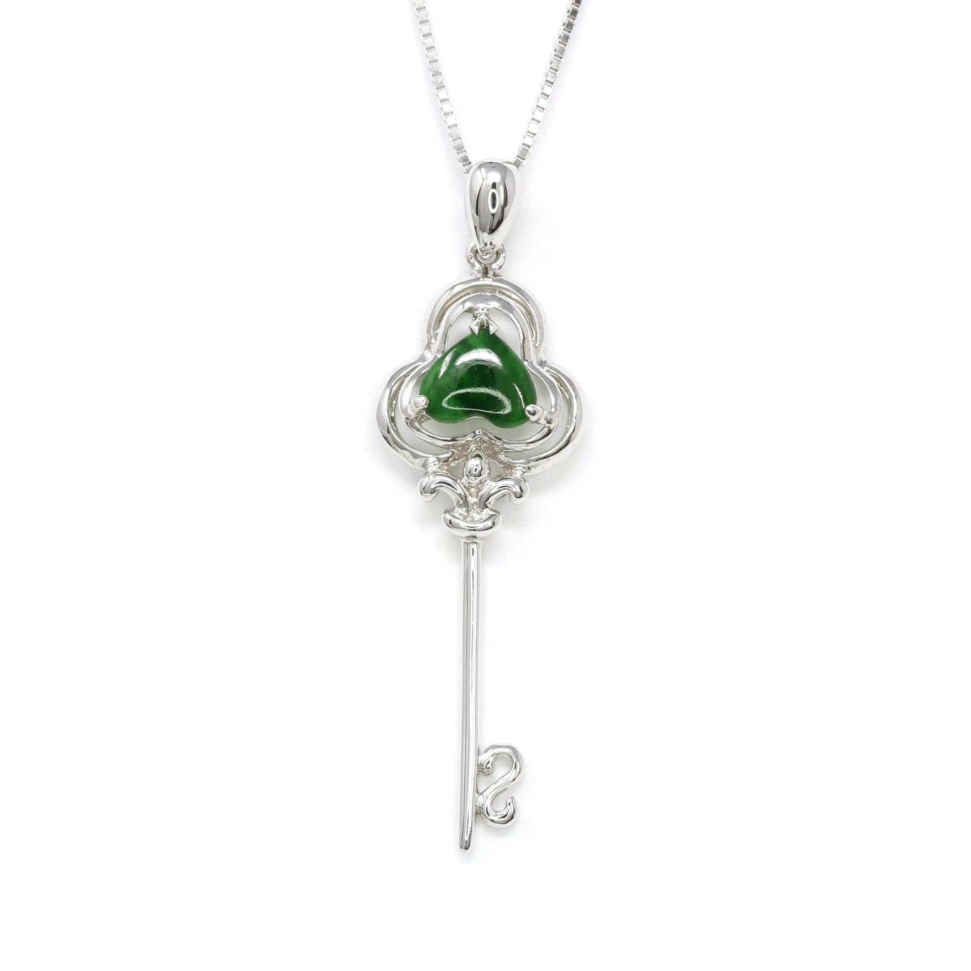 Baikalla Jewelry 18k Gold Jadeite Pendant Baikalla™ &quot;Heart Key&quot; 18k White Gold Genuine Burmese Jadeite Key Pendant Necklace