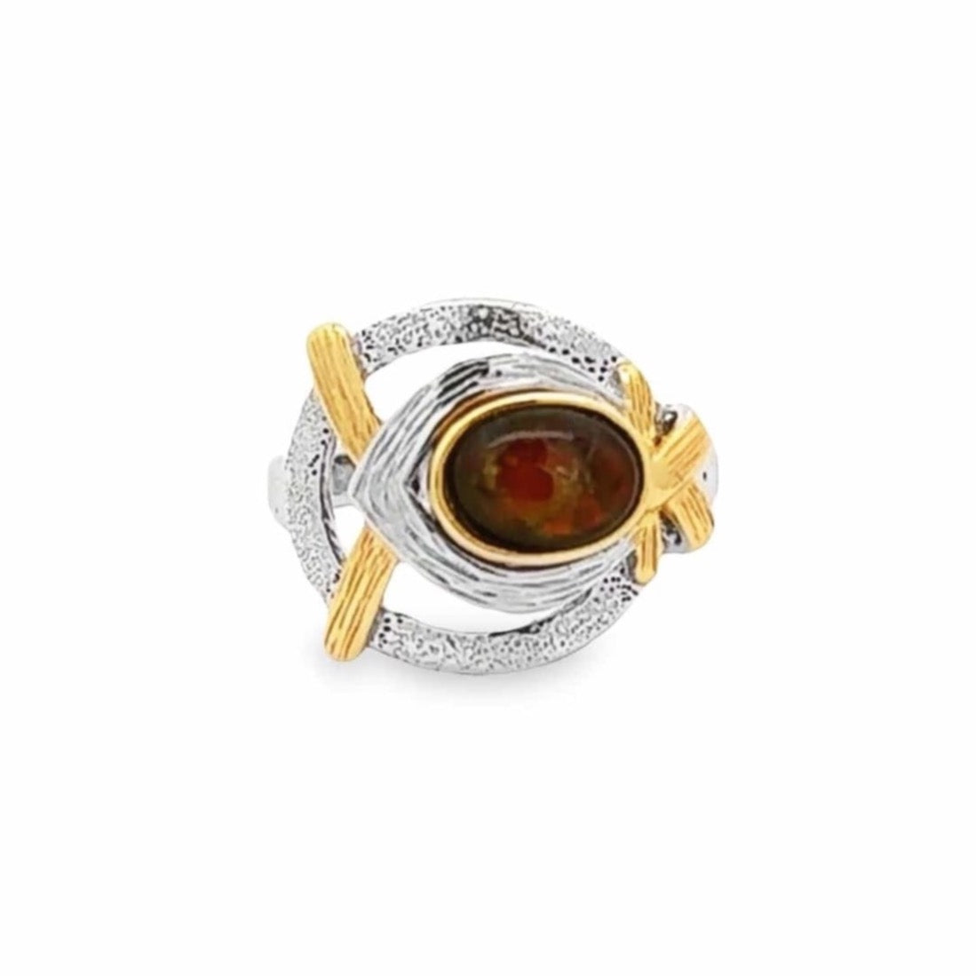 Baikalla Jewelry Jade Ring Baikalla Antique Natural Ammonite Sterling Silver Gold Plated Two Tone Ring