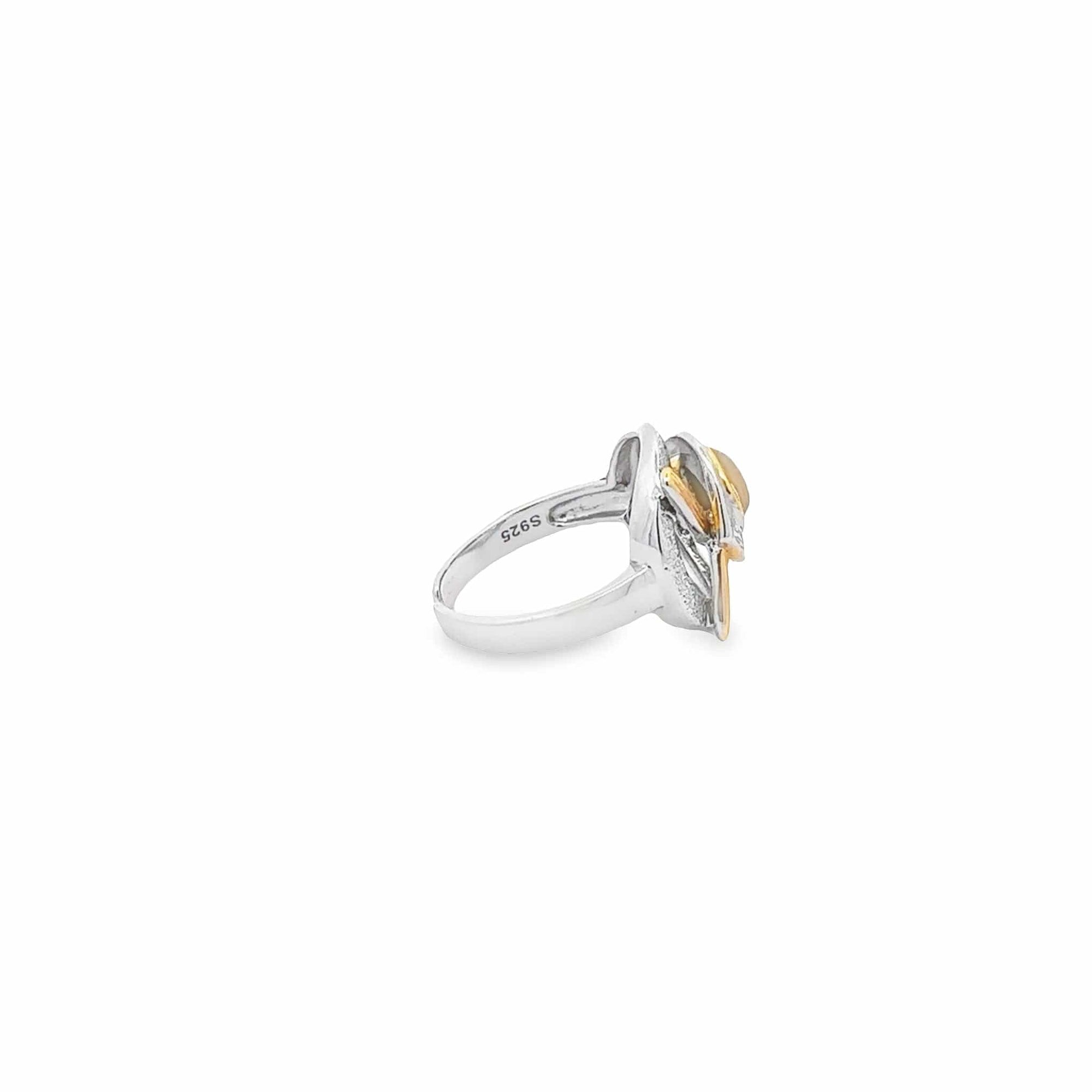 Baikalla Jewelry Jade Ring Baikalla Antique Natural Ammonite Sterling Silver Gold Plated Two Tone Ring