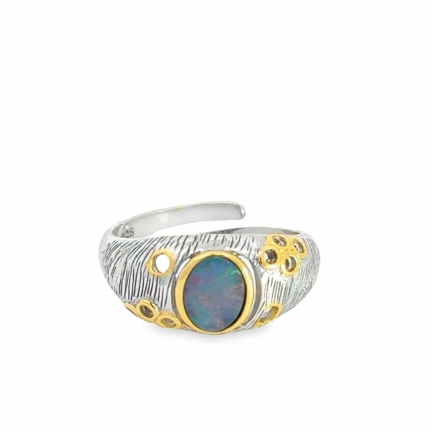 Baikalla Jewelry Jade Ring Baikalla Antique Natural Opal Sterling Silver Gold Plated Two Tone Ring