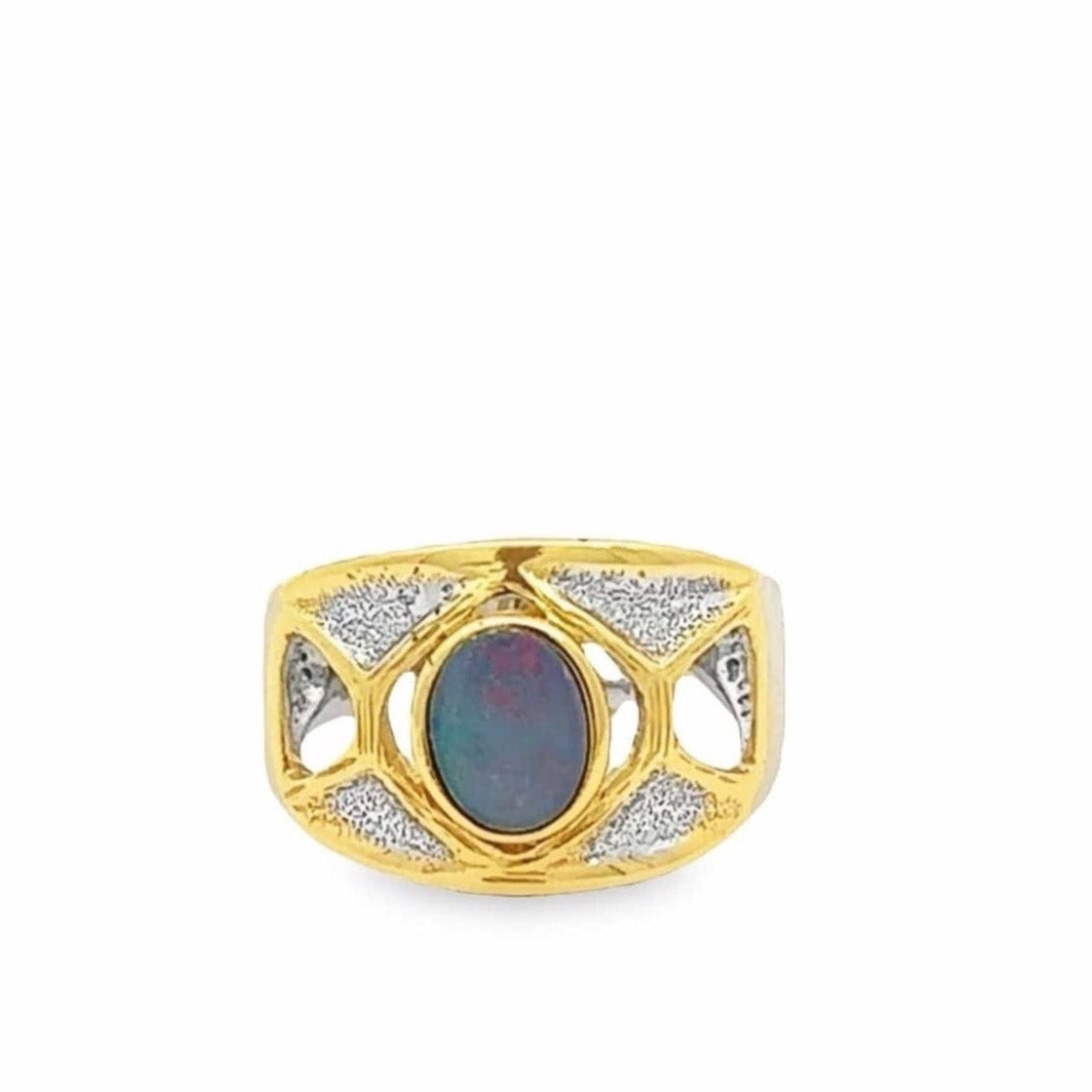 Baikalla Jewelry Jade Ring Baikalla Antique Natural Opal Sterling Silver Gold Plated Two Tone Ring