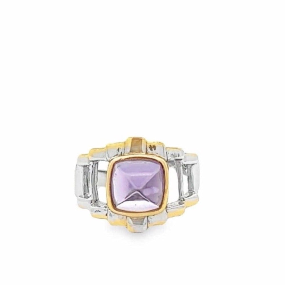 Baikalla Jewelry Gemstone Ring Baikalla Sterling Silver Gold Plated Two Tone Adjustable Amethyst Ring