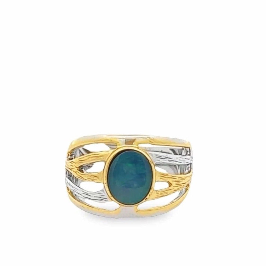 Baikalla Jewelry Jade Ring Baikalla Antique Natural Opal Sterling Silver Gold Plated Two Tone Ring