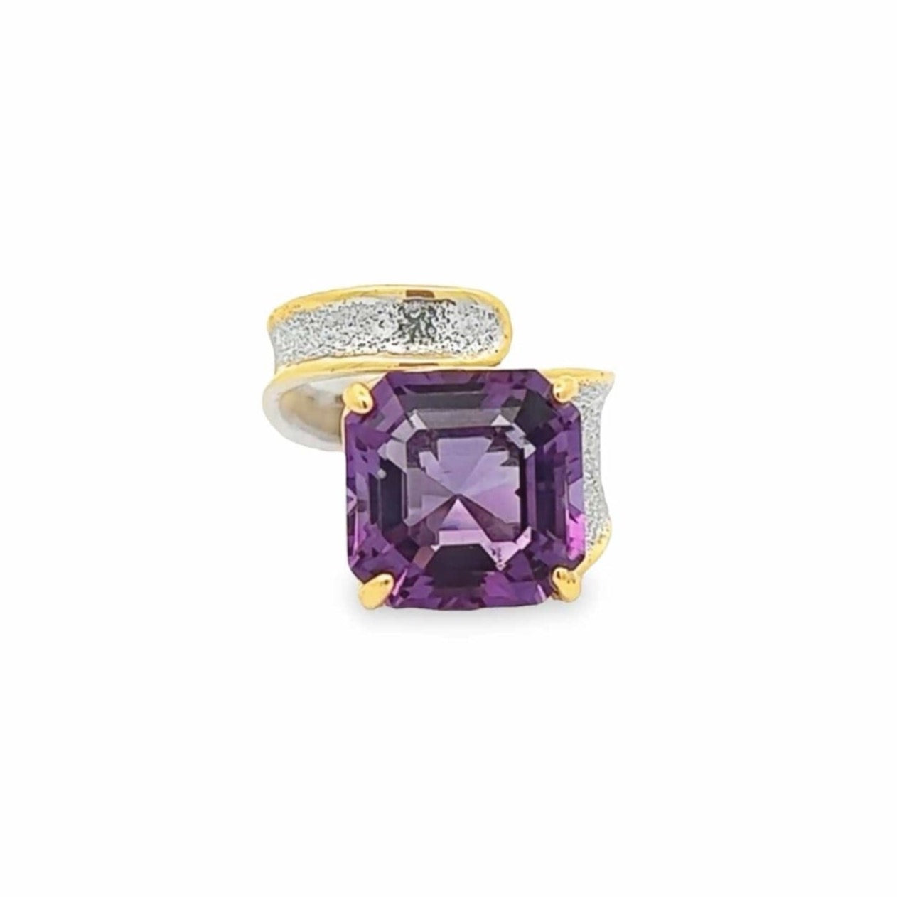 Baikalla Jewelry Gemstone Ring Baikalla Sterling Silver Gold Plated Two Tone Adjustable Amethyst Ring