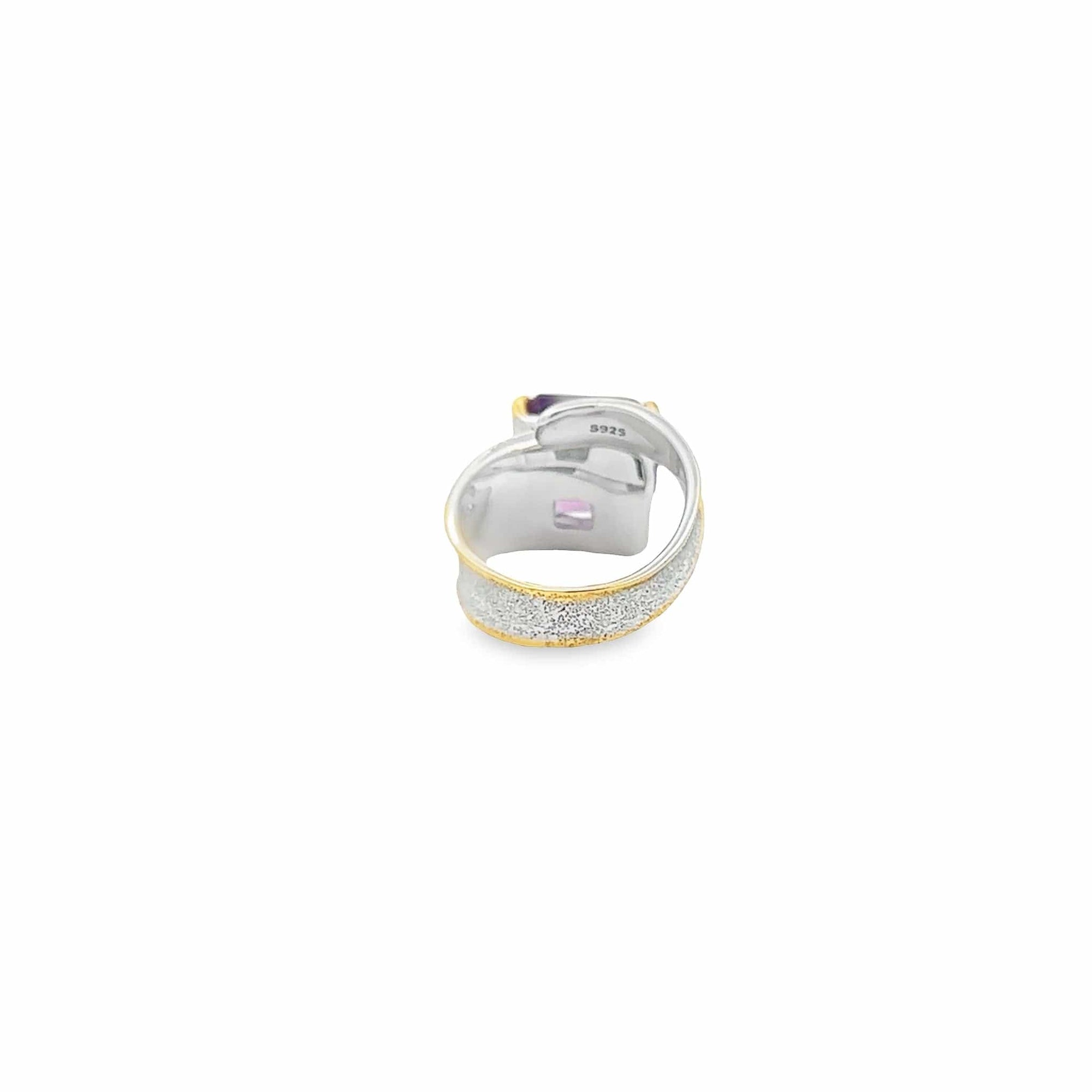 Baikalla Jewelry Gemstone Ring Baikalla Sterling Silver Gold Plated Two Tone Adjustable Amethyst Ring