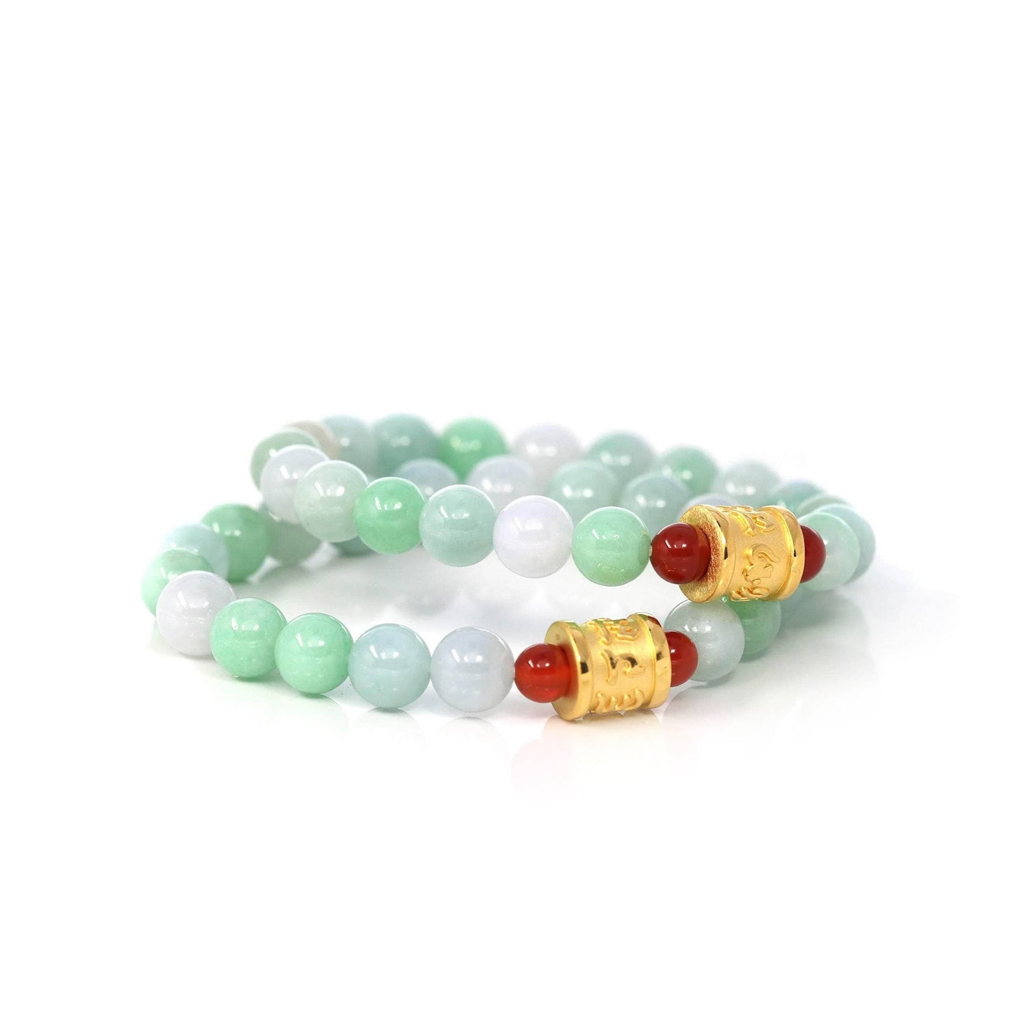 Baikalla Jewelry jade beads bracelet 24K Pure Yellow Gold Buddha Symbol Tongtong With Genuine Green Jadeite Beads Bracelet ( 9 mm )