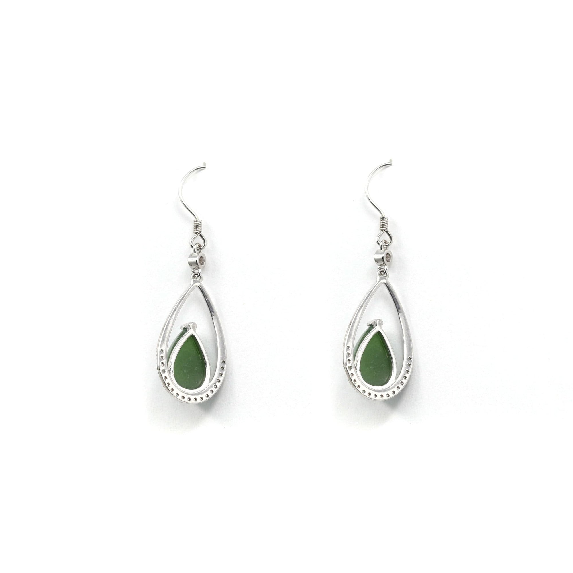 Baikalla Jewelry Silver Gemstone Earrings Sterling Silver Genuine Nephrite Green Jade Teardrop Dangle Earrings