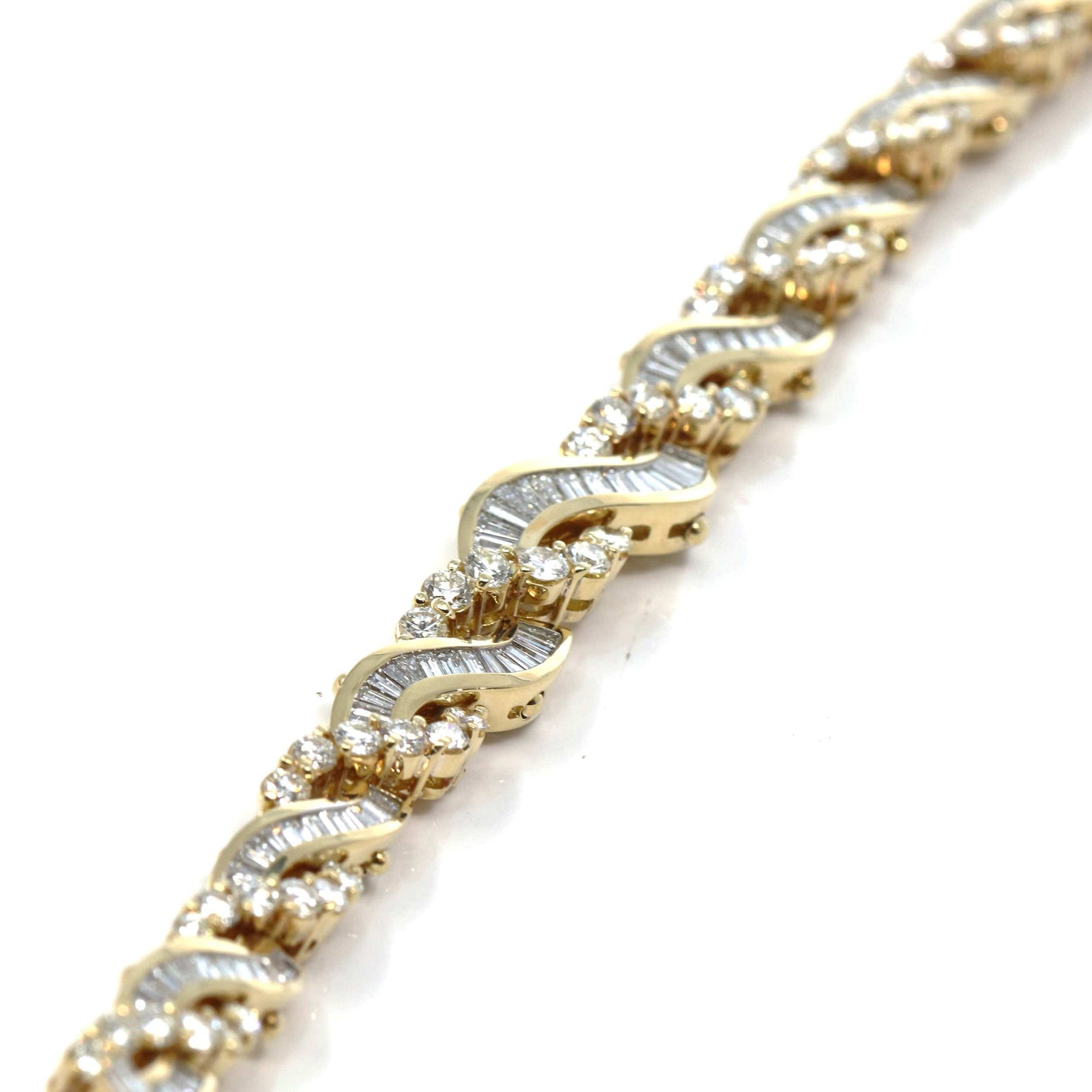 Baikalla Jewelry Gold Diamond Bangle Bracelet 18k Yellow Gold Channel set baguette & round diamonds Bangle Bracelet