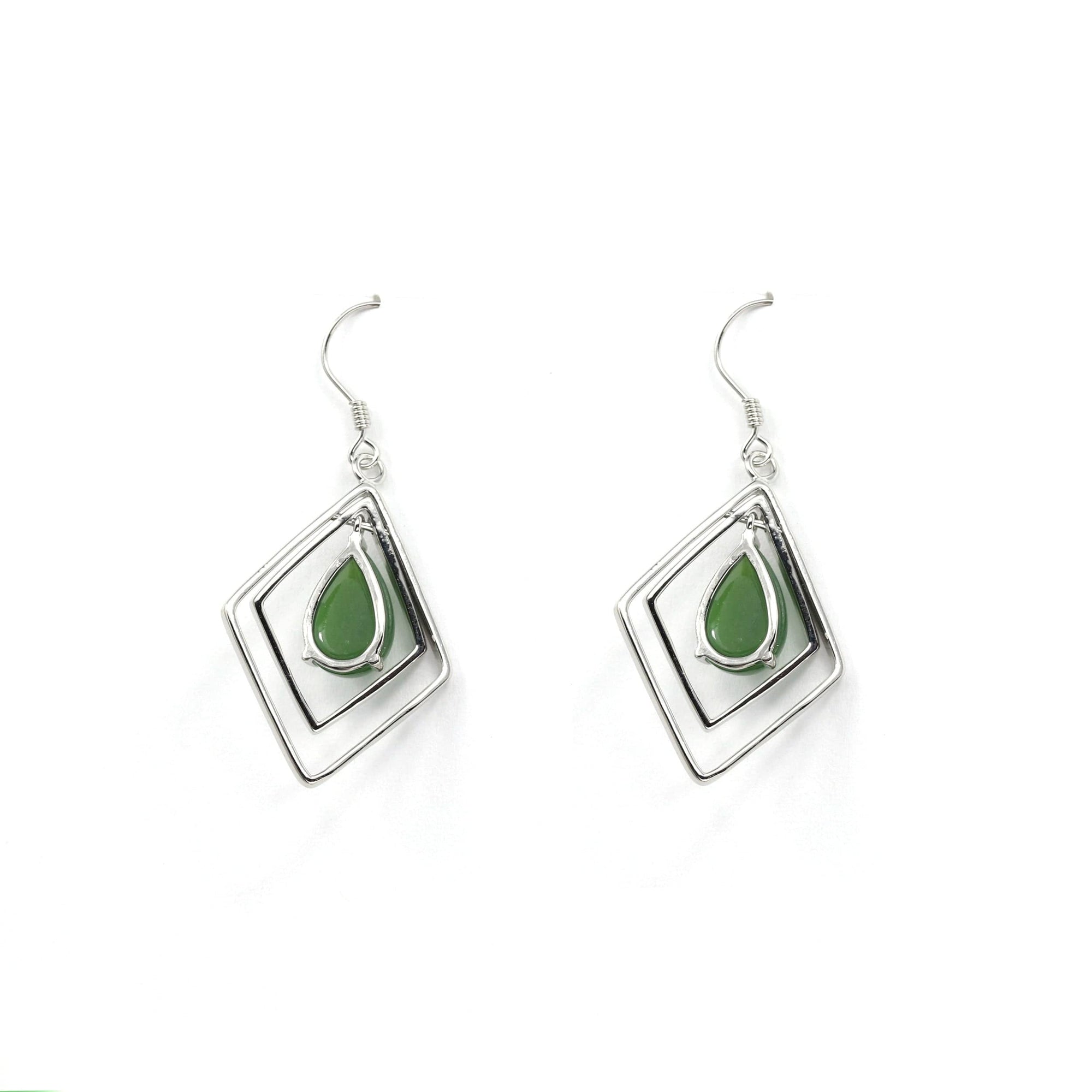 Baikalla Jewelry Silver Gemstone Earrings Sterling Silver Genuine Nephrite Green Jade Oval Dangle Earrings