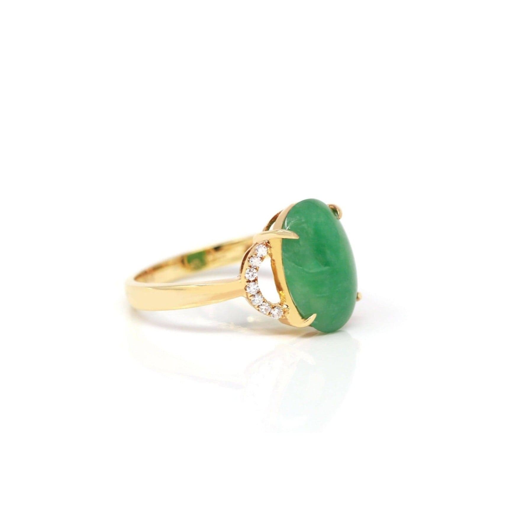 Baikalla Jewelry Jadeite Engagement Ring Baikalla™ &quot;Marie&quot; 18k Rose Gold Natural Green Imperial Jadeite Ring With Diamonds