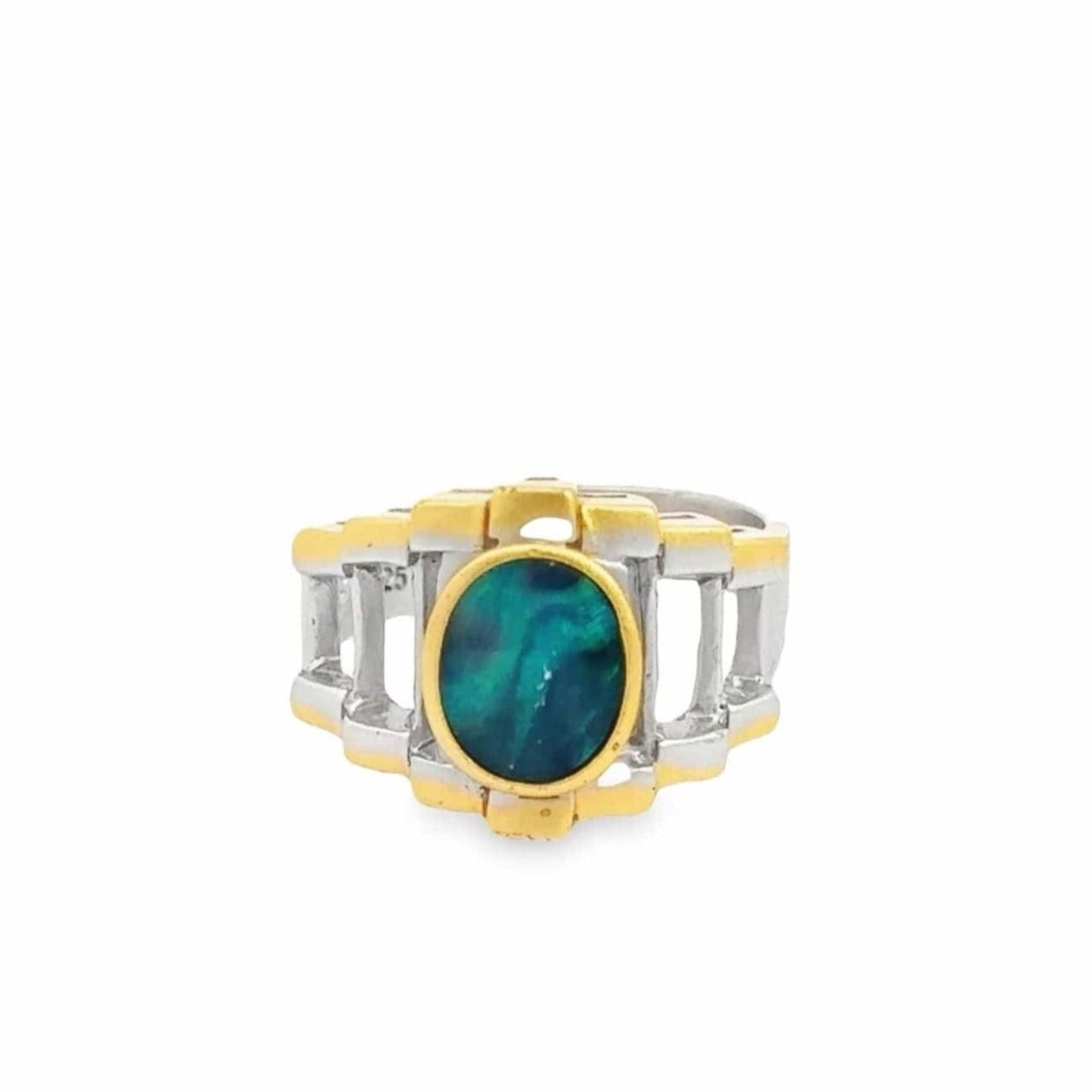 Baikalla Jewelry Jade Ring Baikalla Antique Natural Opal Sterling Silver Gold Plated Two Tone Ring