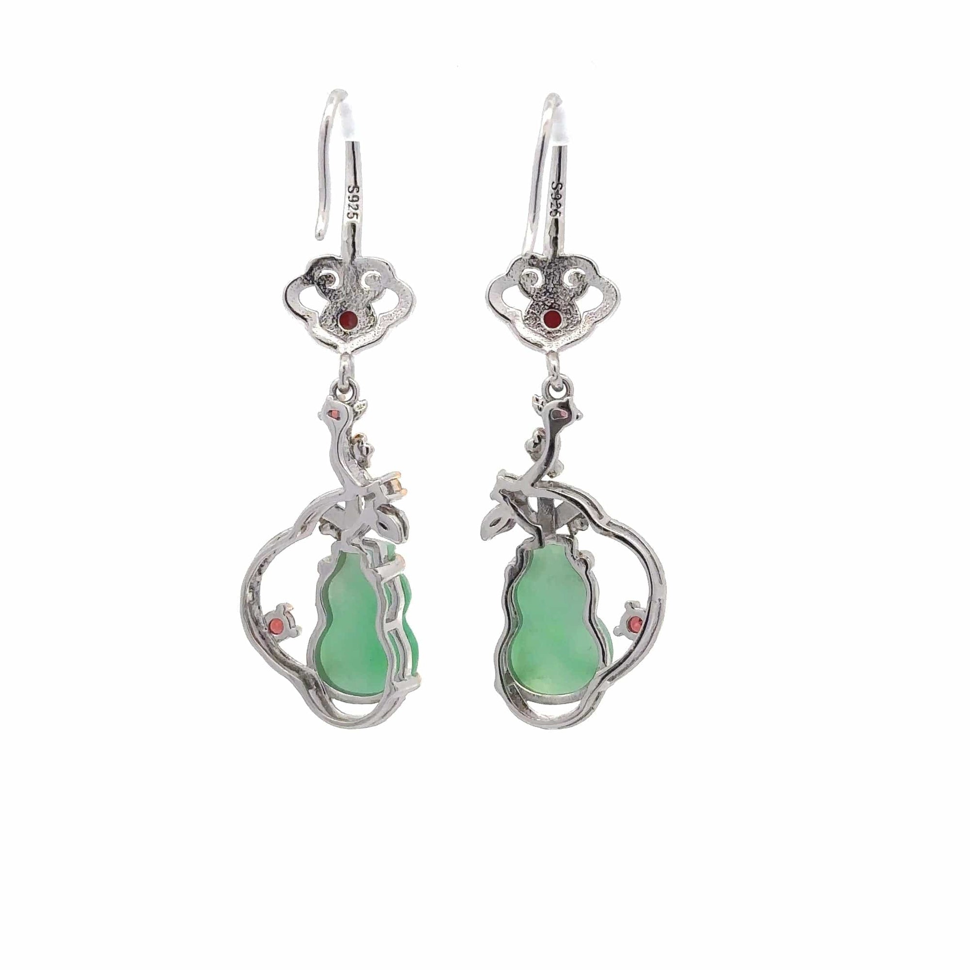 Baikalla Jewelry Jade Earrings Baikalla Antique Natural Jadeite Jade Sterling Silver Gold Plated Two Tone Dangle Earrings