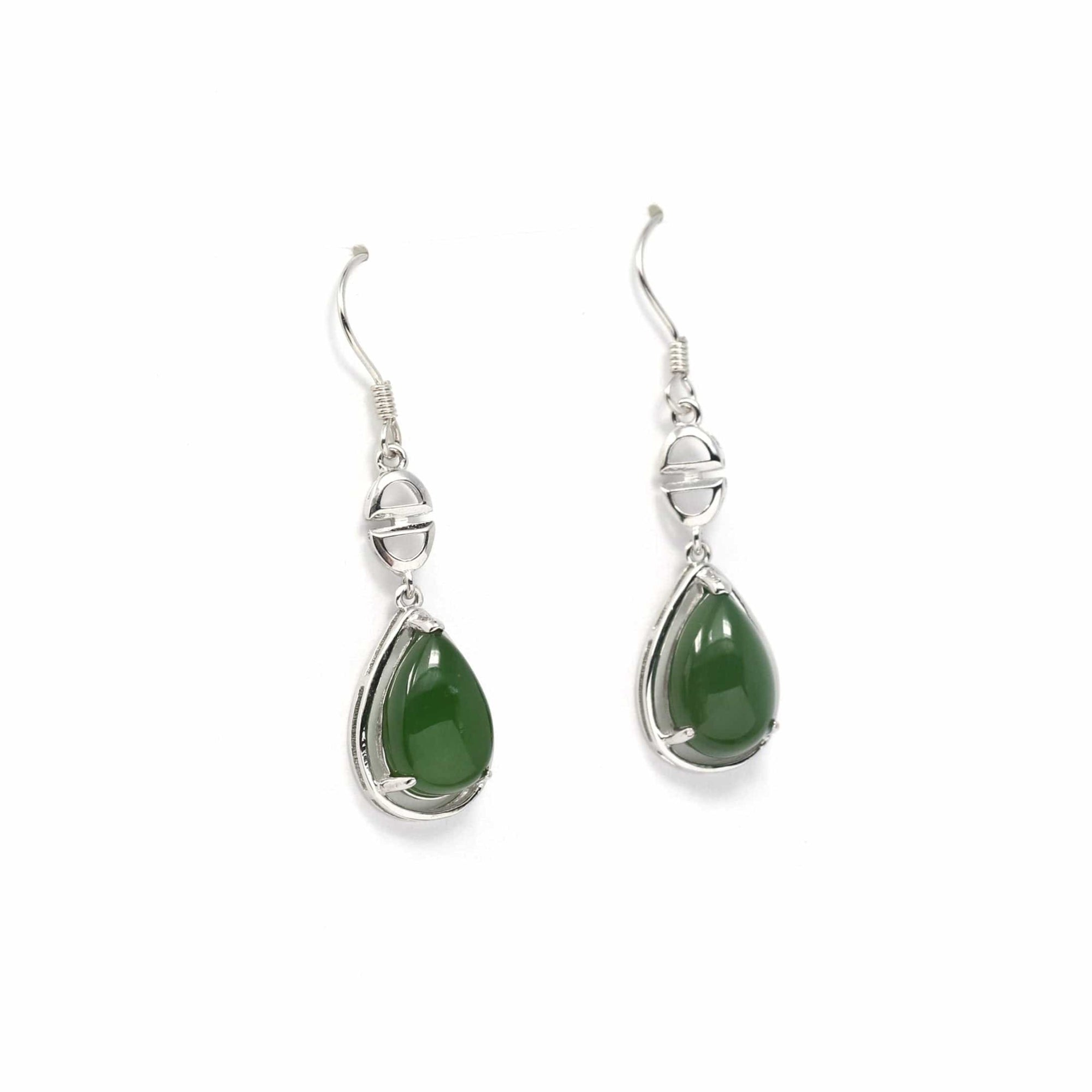 Baikalla Jewelry Silver Gemstone Earrings Sterling Silver Genuine Nephrite Green Jade Teardrop Dangle Earrings