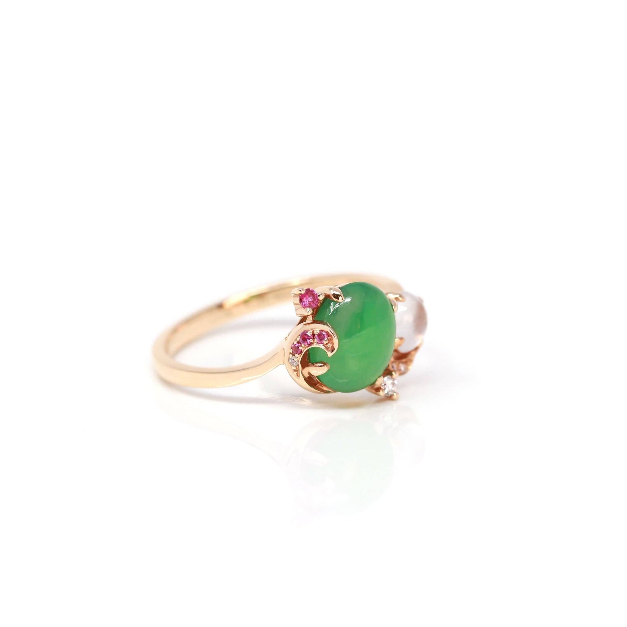 Baikalla Jewelry Jadeite Engagement Ring Baikalla™ "Karla" 18k Rose Gold Natural Imperial Jadeite Engagement Ring With Rubies & Diamonds