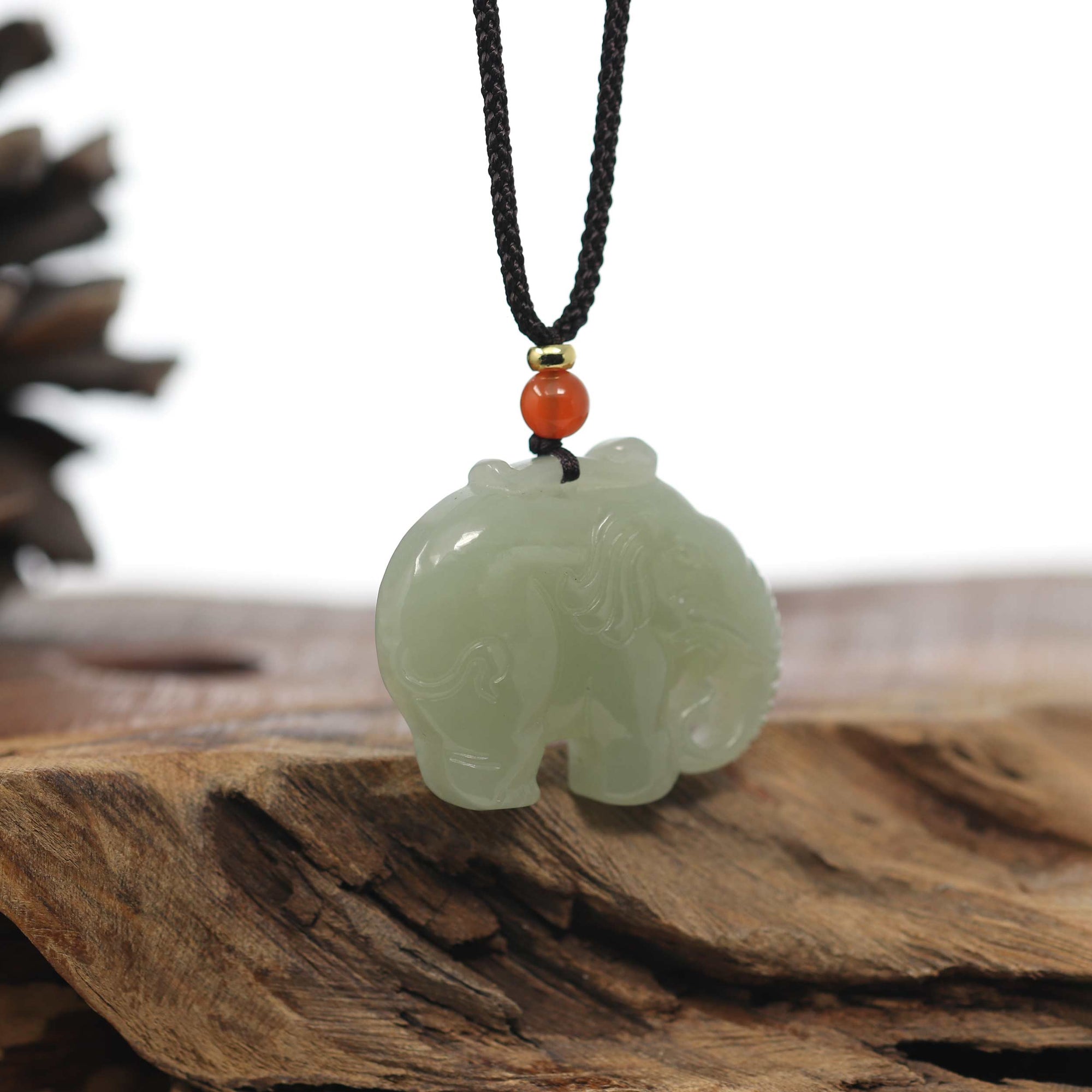 Baikalla Jewelry Jade Pendant Necklace Baikalla Genuine HeTian Nephrite Jade Elephant Carving Pendant Necklace