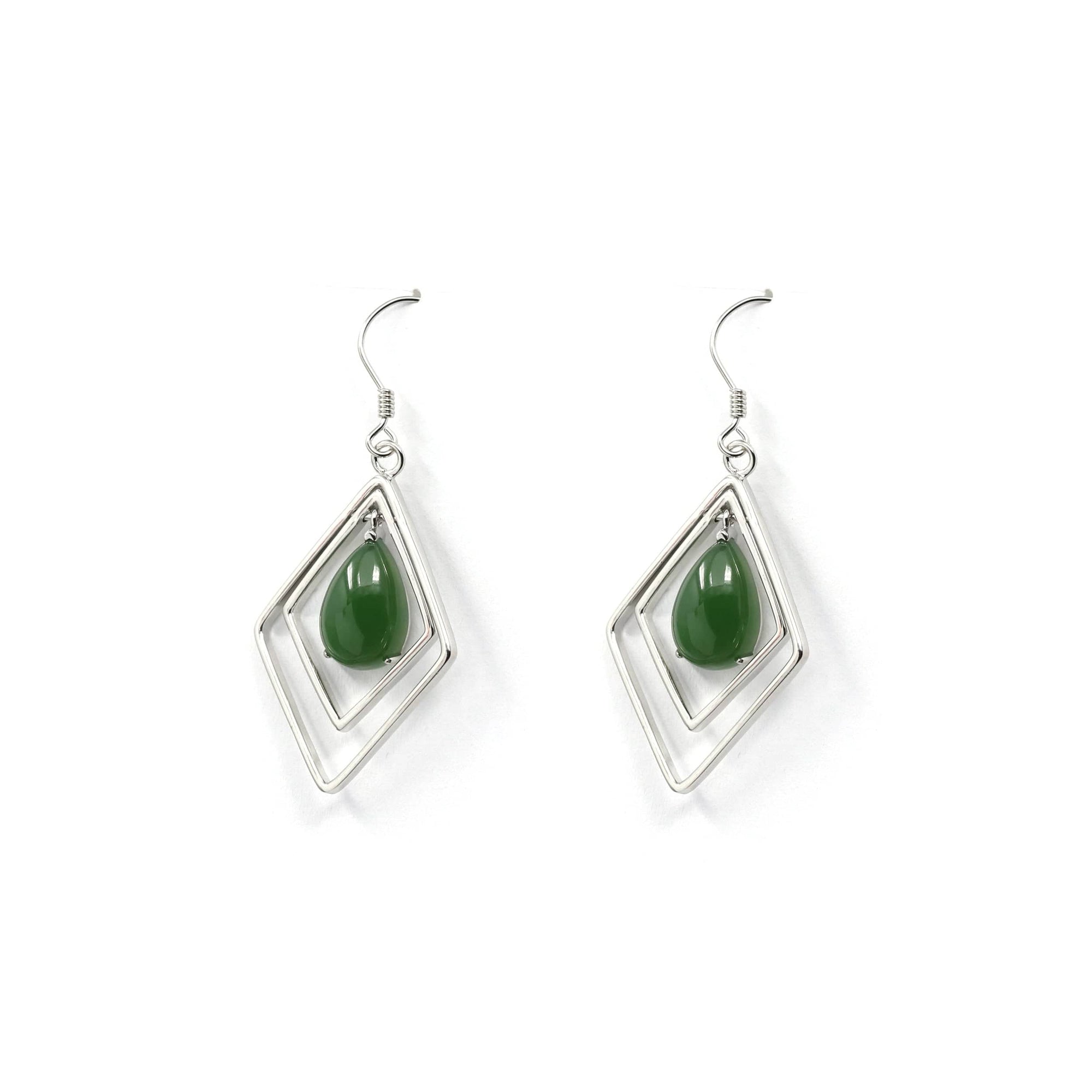 Baikalla Jewelry Silver Gemstone Earrings Sterling Silver Genuine Nephrite Green Jade Oval Dangle Earrings