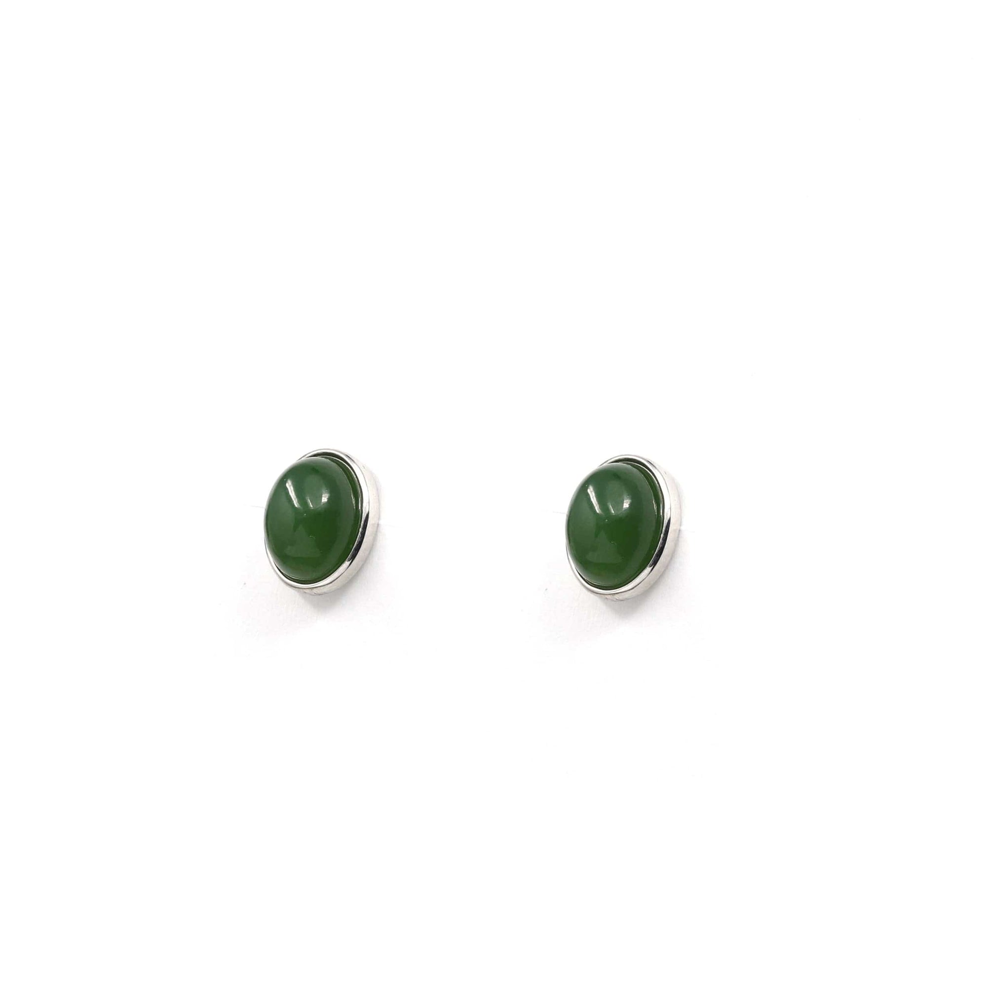 Baikalla Jewelry Silver Gemstone Earrings Sterling Silver Genuine Nephrite Green Jade Oval Stud Earrings