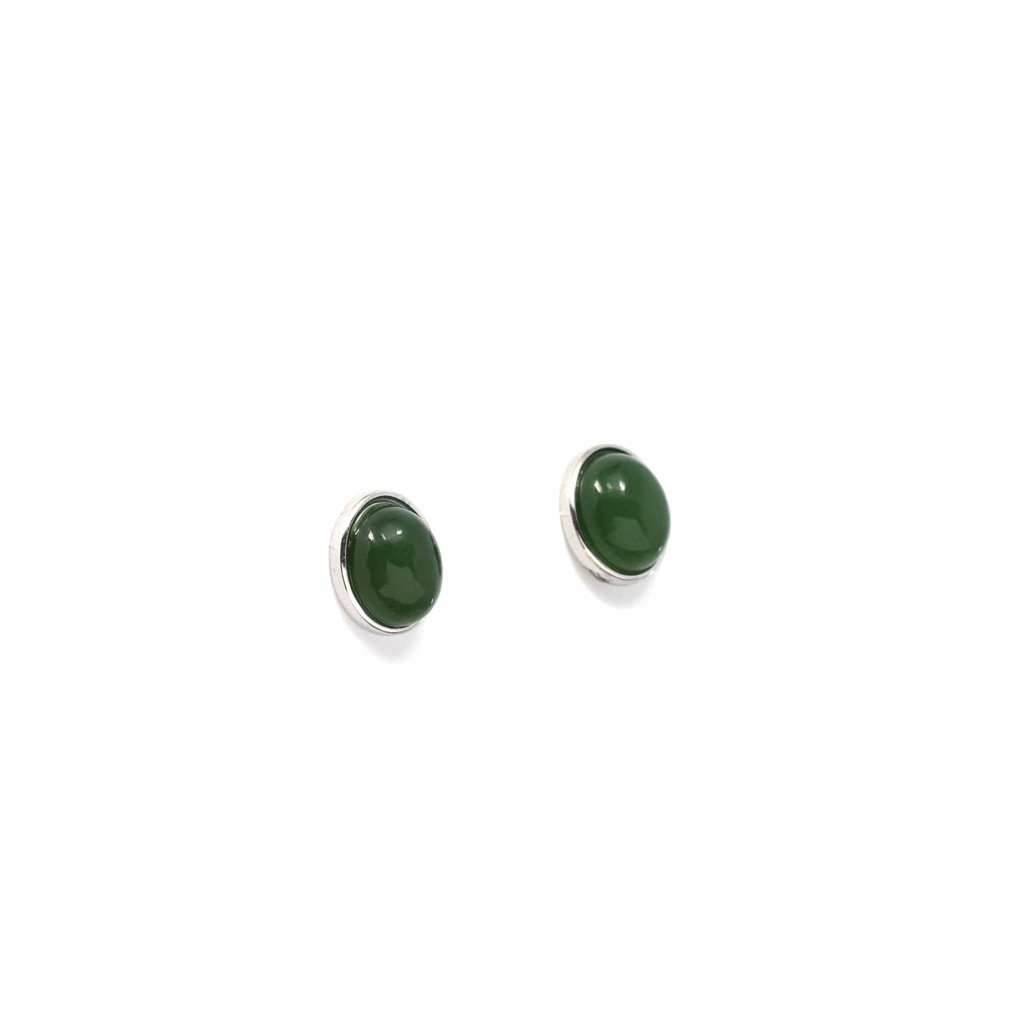 Baikalla Jewelry Silver Gemstone Earrings Sterling Silver Genuine Nephrite Green Jade Oval Stud Earrings