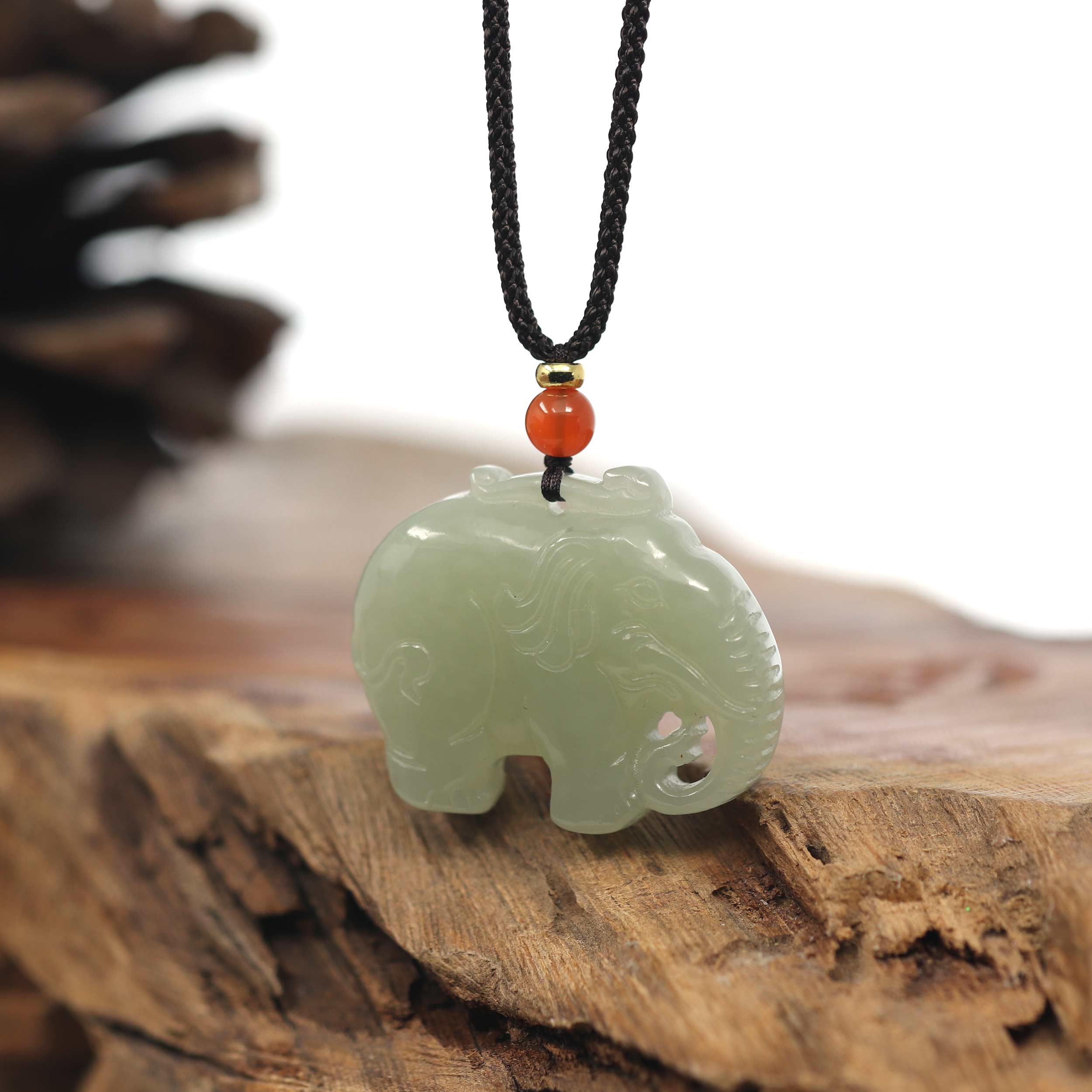 Genuine Nephrite shops Jade Carved Elephant Necklace