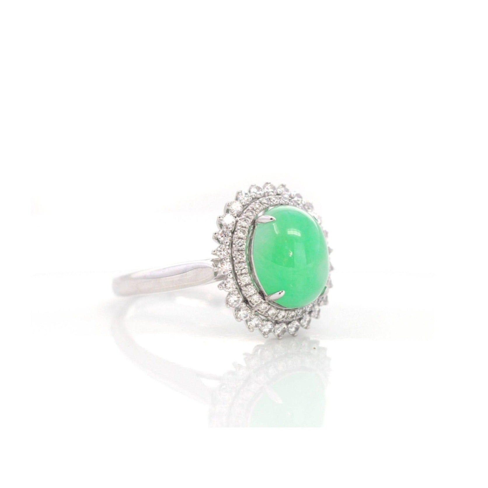 Baikalla Jewelry Jadeite Engagement Ring 18k White Gold Natural Imperial Green Jadeite Engagement Ring With Diamonds