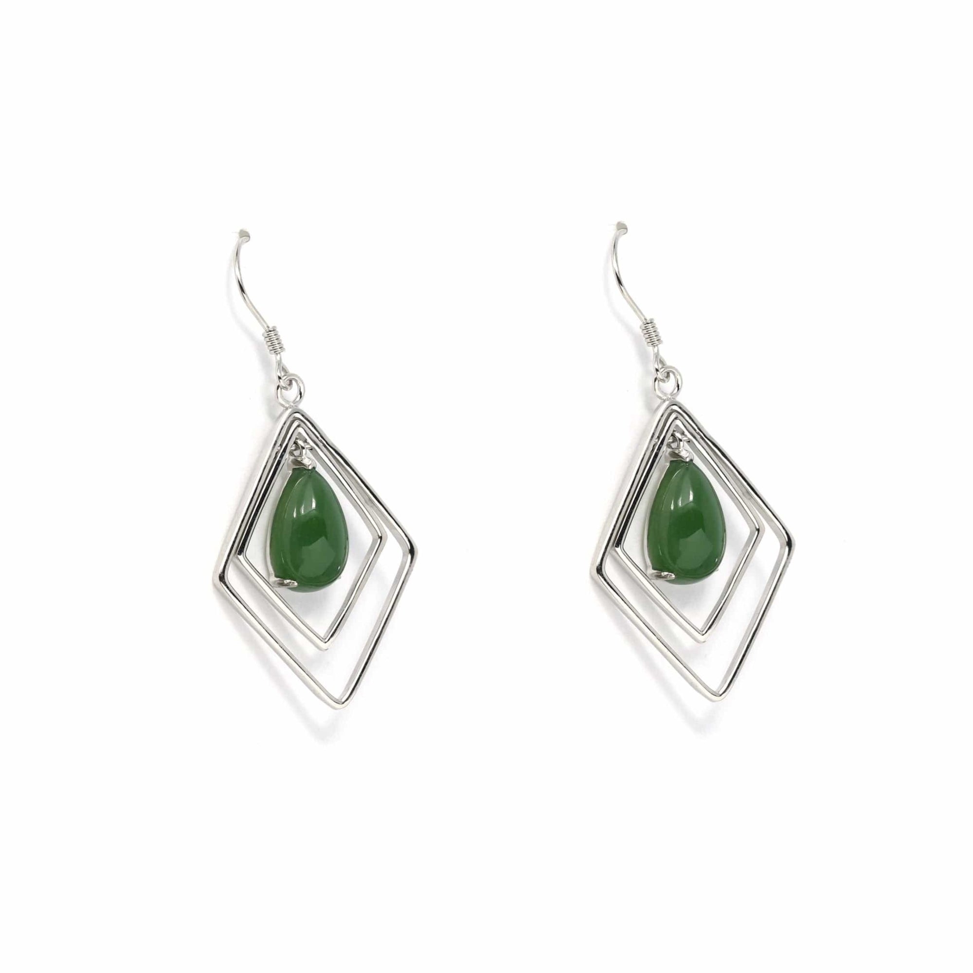 Baikalla Jewelry Silver Gemstone Earrings Sterling Silver Genuine Nephrite Green Jade Oval Dangle Earrings