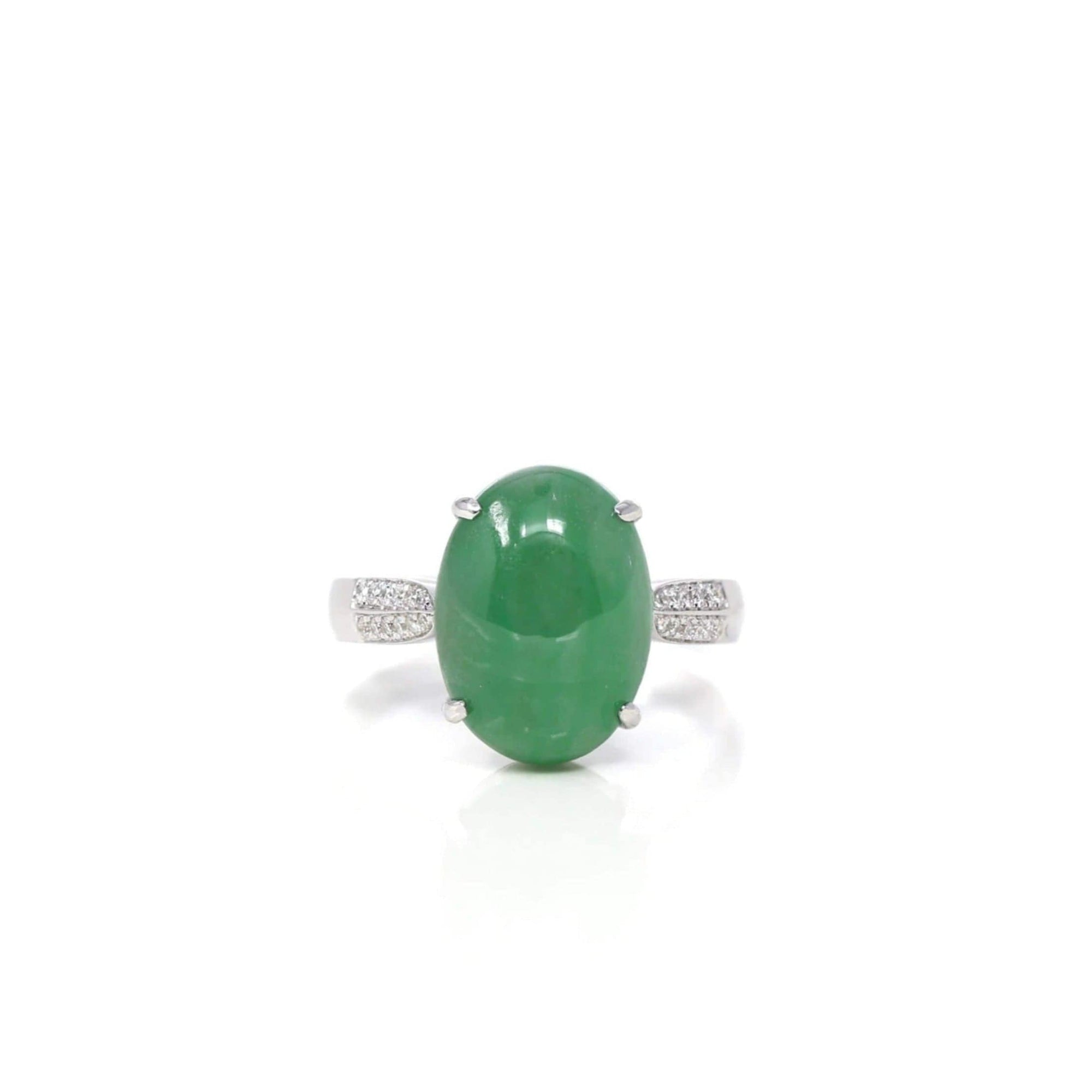 Baikalla Jewelry Jadeite Engagement Ring Baikalla 18k White Gold Natural Imperial Green Oval Jadeite Jade Engagement Ring With Diamonds