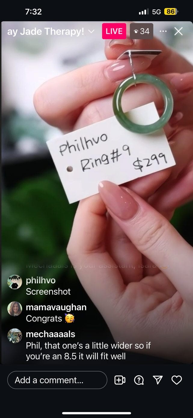 Baikalla IG Live "Natural Oil Green Jadeite Jade Ring #9" (Live Pick) (10/28/24)