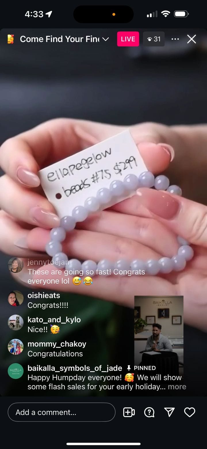 Baikalla IG Live "Natural Light Lavender Jadeite Jade Bead Bracelet" (Live Pick) (11/06/24)