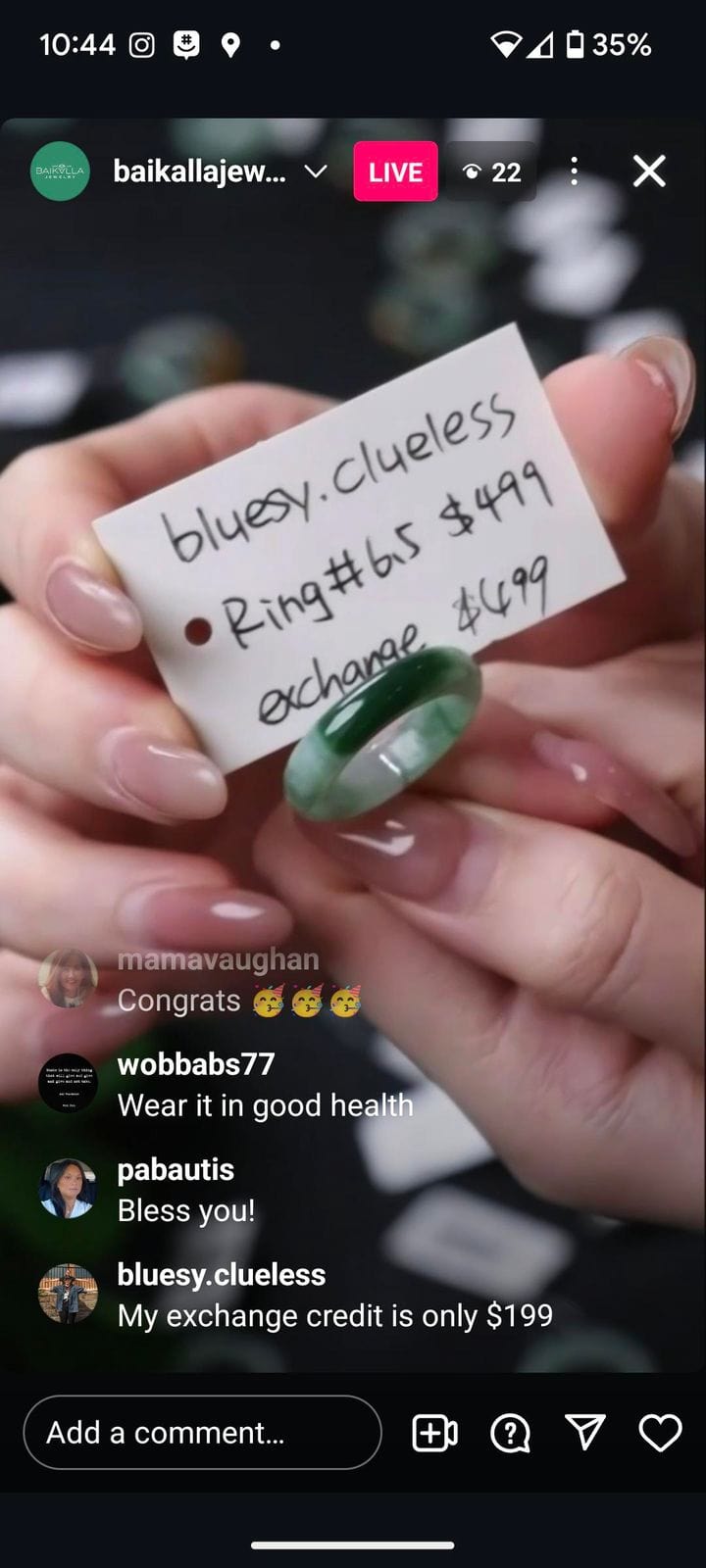 Baikalla IG Live "Natural Burmese Green Jadeite Jade Solid Ring" (Live Pick) (11/23/24)