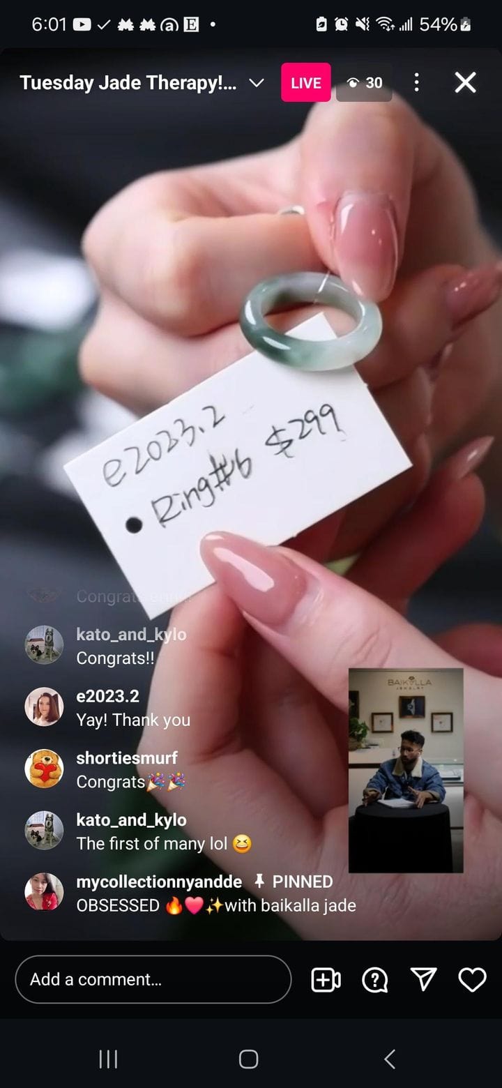 Baikalla IG Live "Natural Blue Green Ice Burmese Jadeite Jade Ring" (Live Pick) (11/12/24)