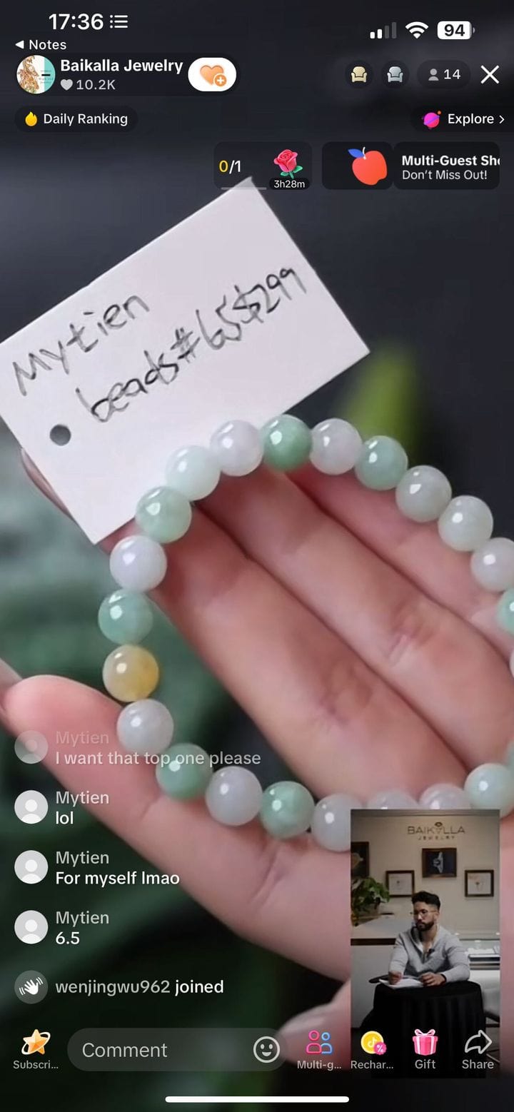 Baikalla IG Live "Natural Light Multi color Jadeite Jade Bead Bracelet 6.5in" (Live Pick) (11/06/24)