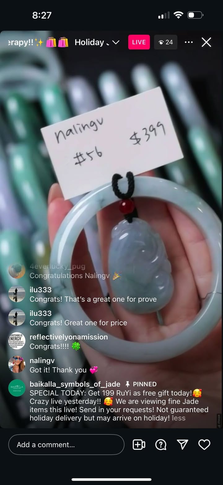 Baikalla IG Live "Natural Blue Flower Jadeite Jade Bangle #56" (Live Pick) (12/11/24)