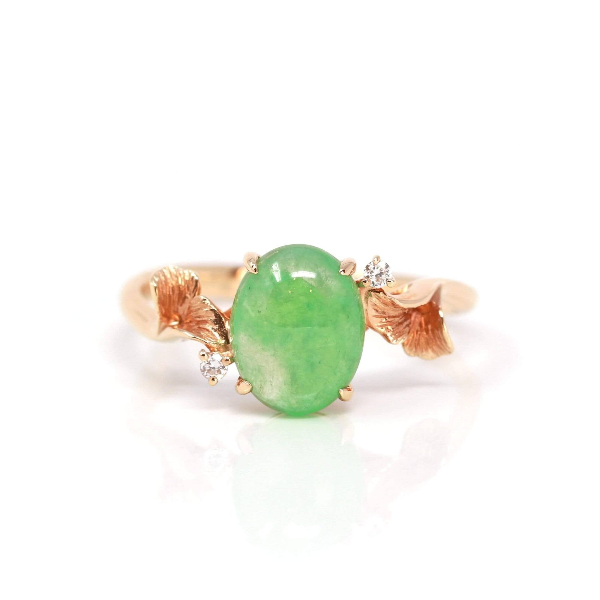 Baikalla Jewelry Jadeite Engagement Ring 4.5 Baikalla™ "Aretha" 18k Rose Gold Natural Imperial Jadeite Morning Glory Engagement Ring