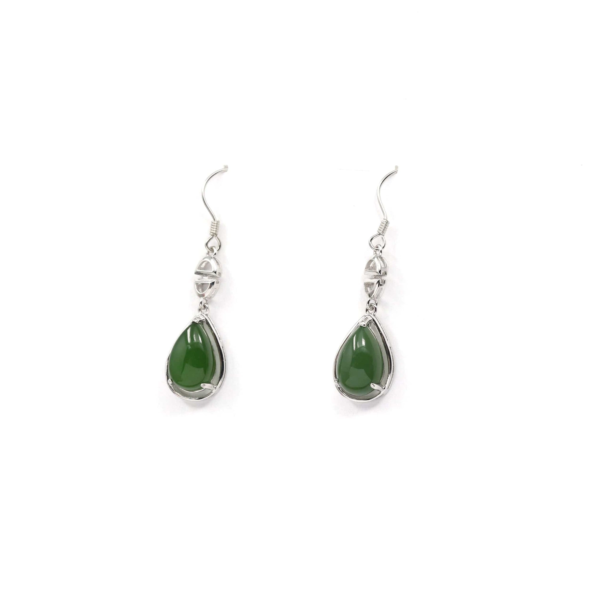 Baikalla Jewelry Silver Gemstone Earrings Sterling Silver Genuine Nephrite Green Jade Teardrop Dangle Earrings